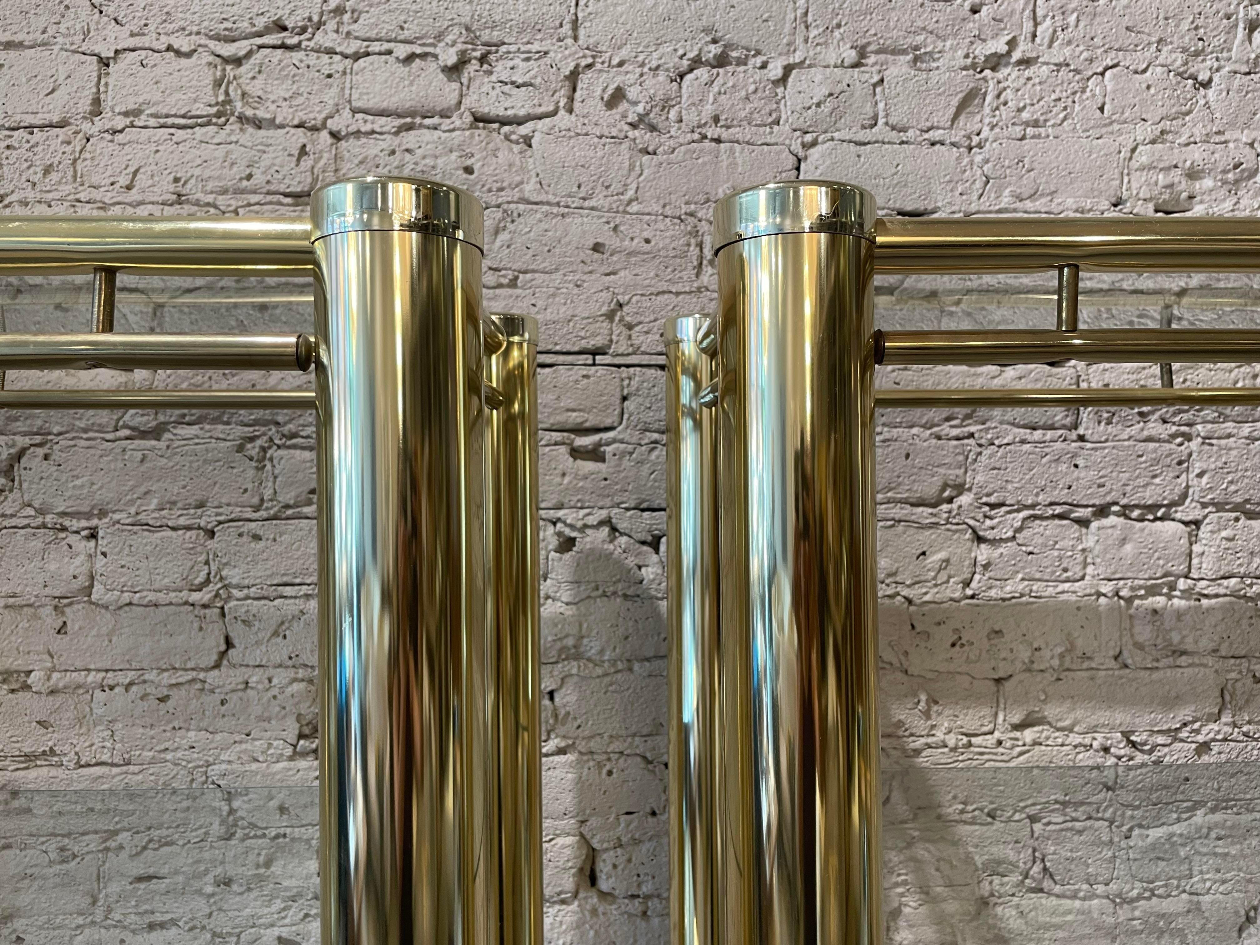 Late 20th Century 1980s Pair of Brass Etageres in the Style of Milo Baughman For Sale