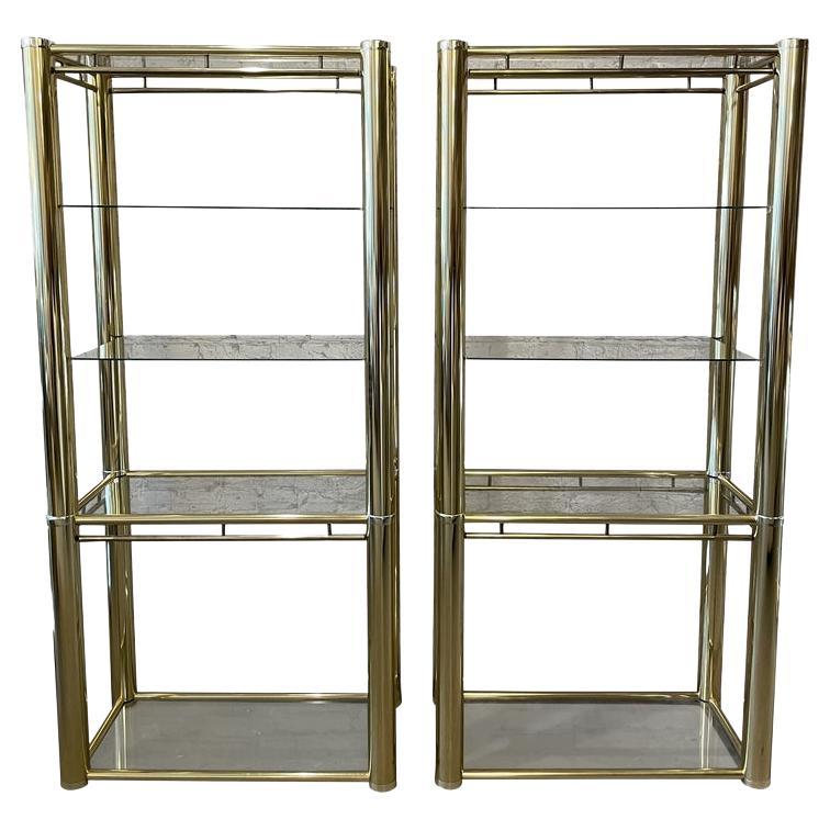 1980s Pair of Brass Etageres in the Style of Milo Baughman