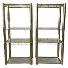 Vintage 1980s Pair of Brass Etageres in the Style of Milo Baughman