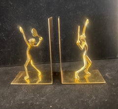1980's Pair of Brass Tennis Players Bookends
