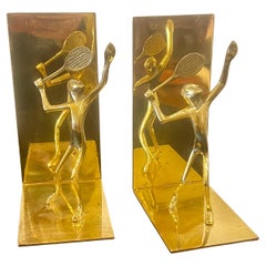 1980's Pair of Brass Tennis Players Bookends
