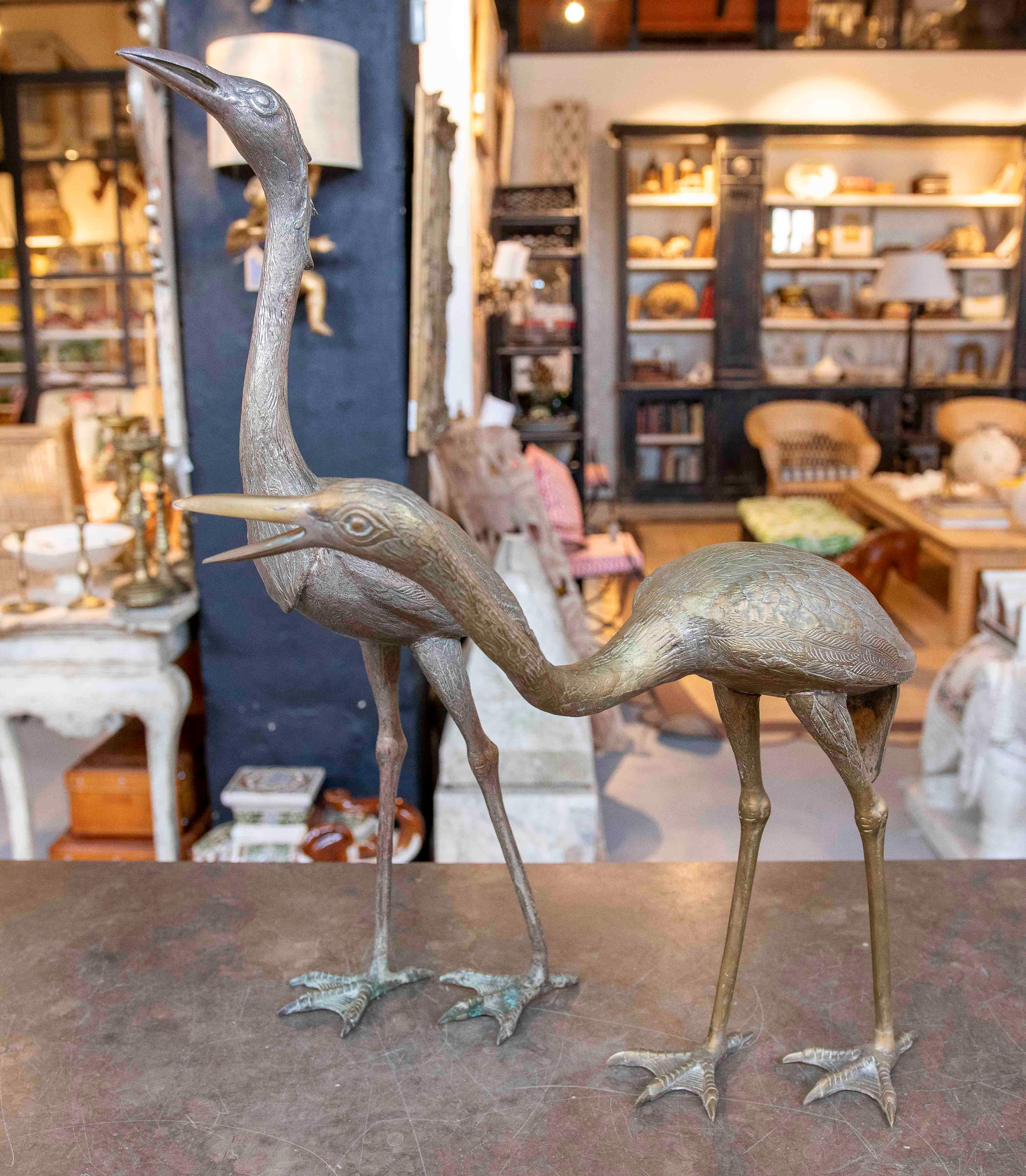 Coppia di sculture di gru in bronzo degli anni '80 in vendita 4