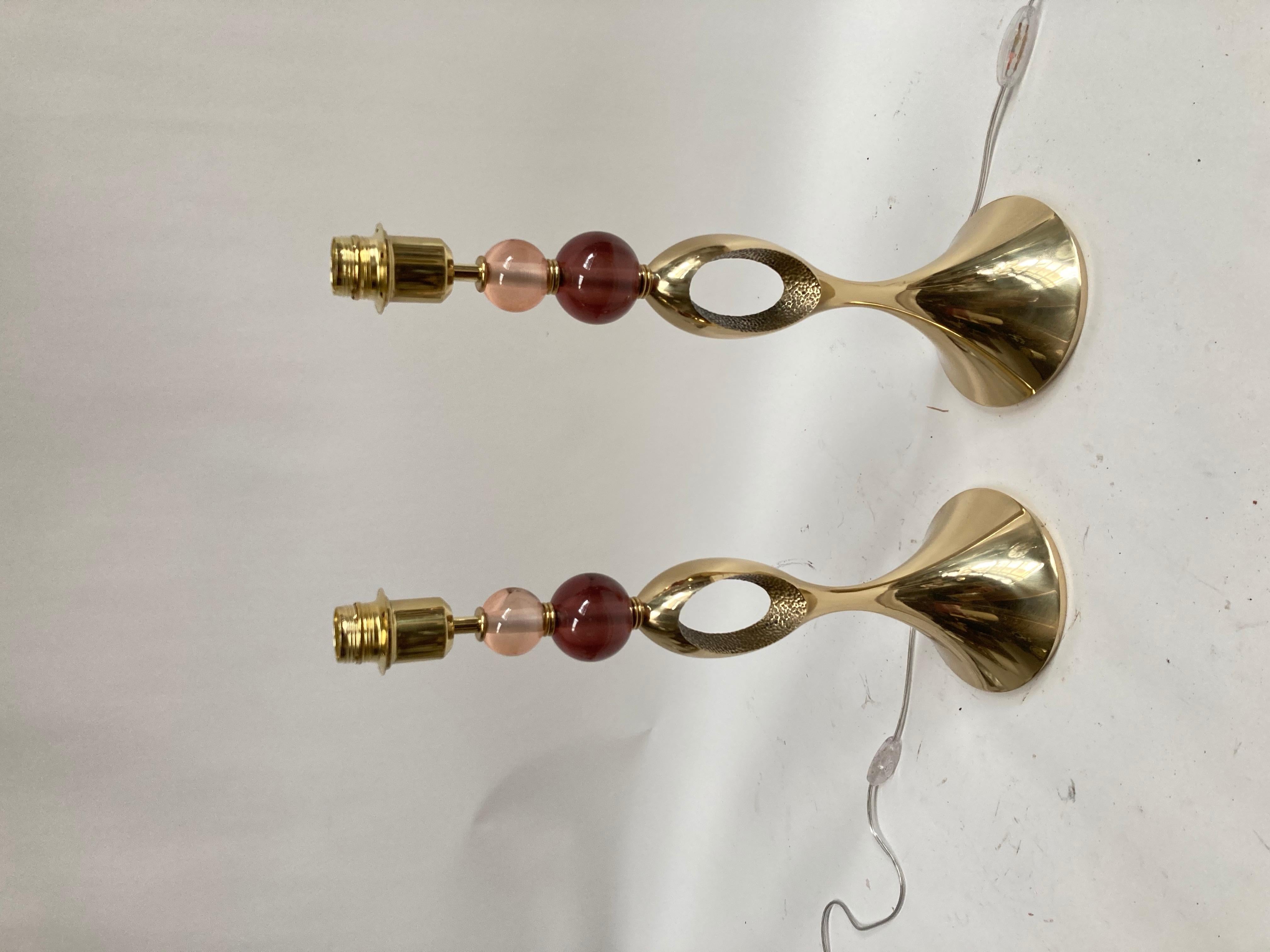 1980's Pair of Bronze Lampes Attributed to Angelo Brotto For Sale 2