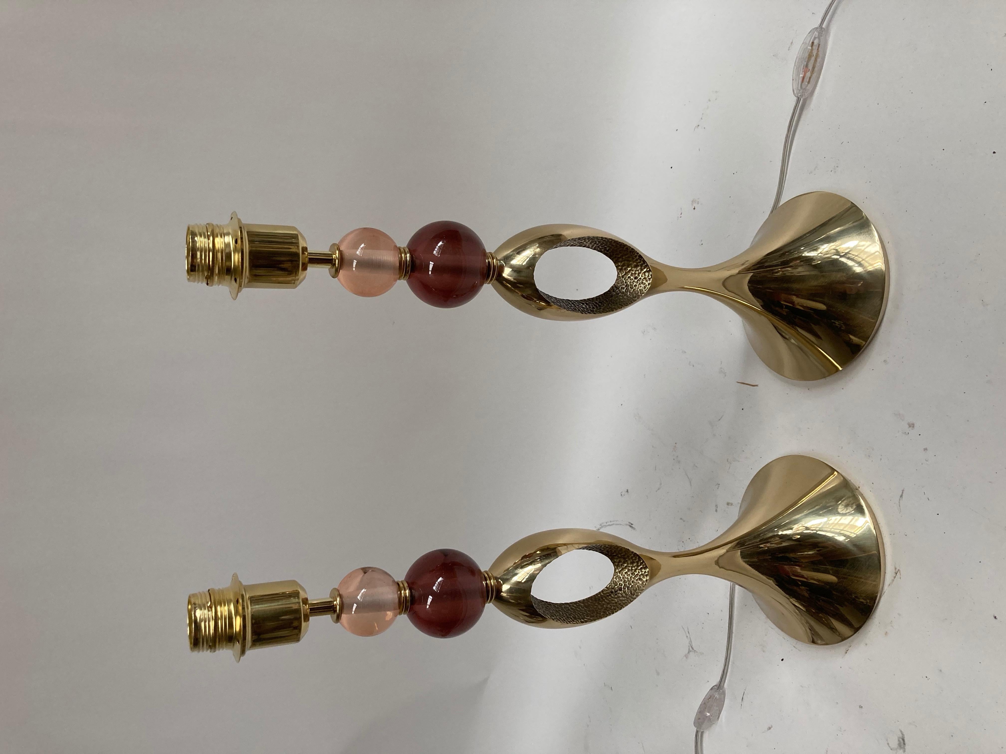 1980's Pair of Bronze Lampes Attributed to Angelo Brotto For Sale 3