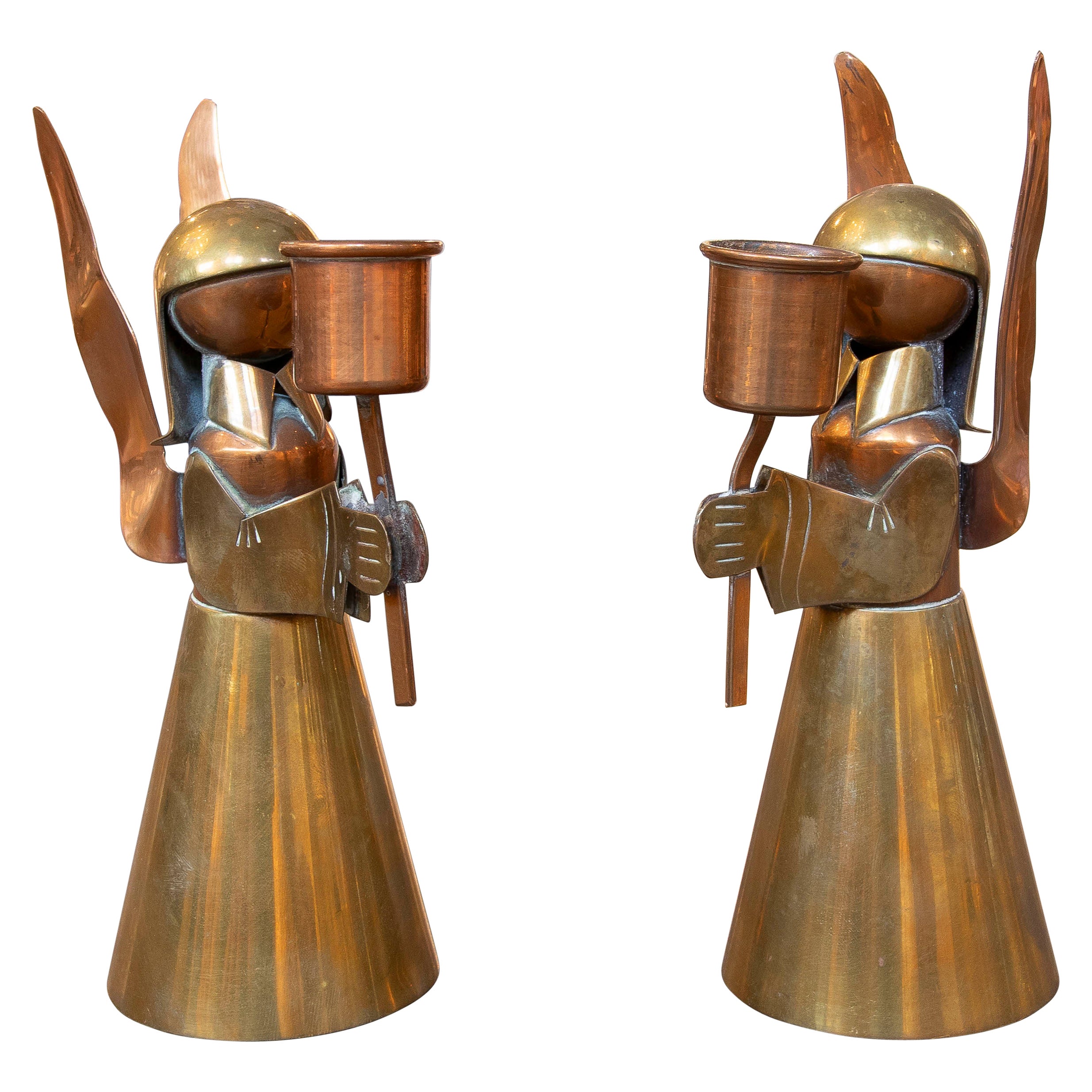 1980s Pair of Candlesticks with Brass Wings