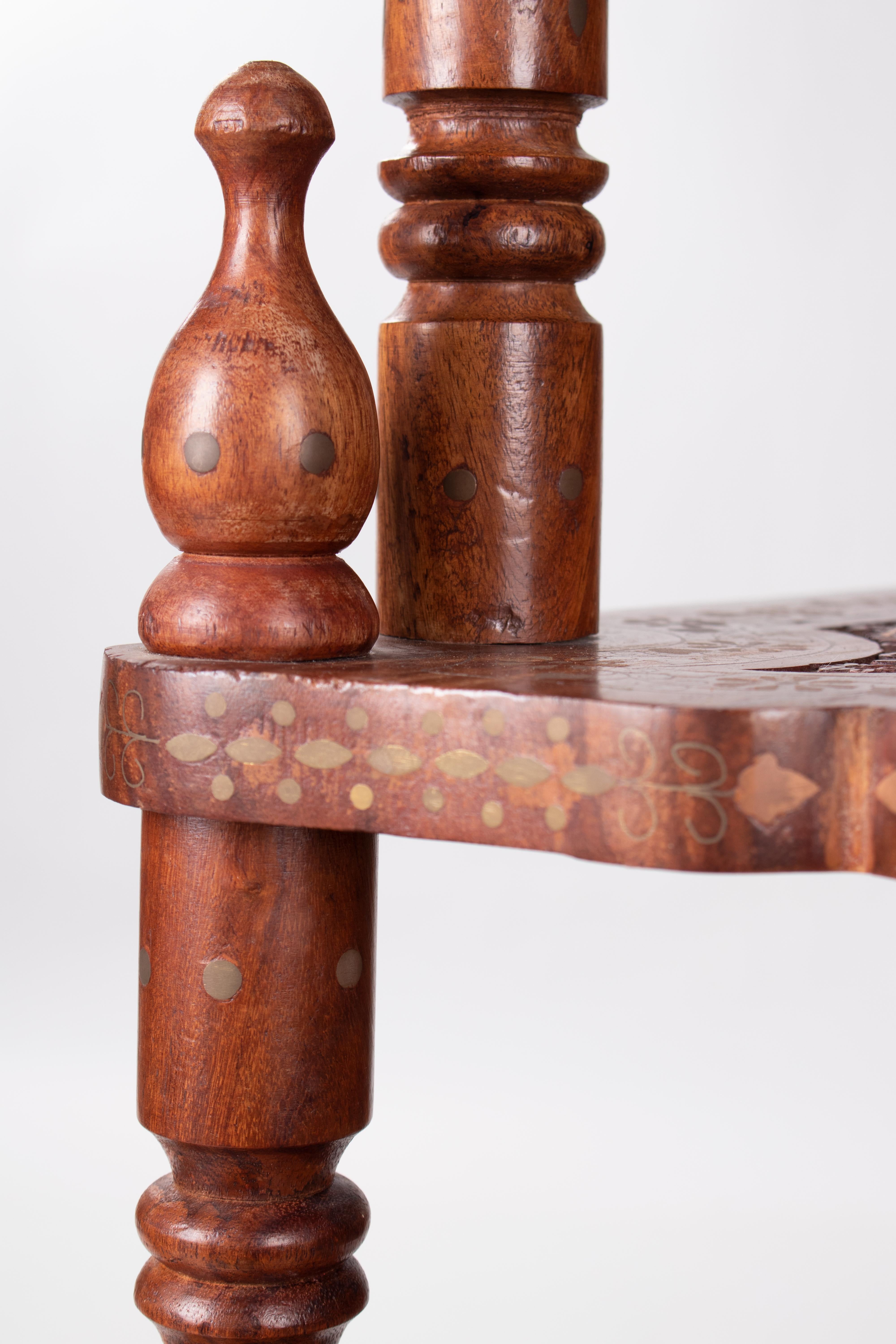 1980s Pair of Carved Step Shelves with Brass Inlays For Sale 2