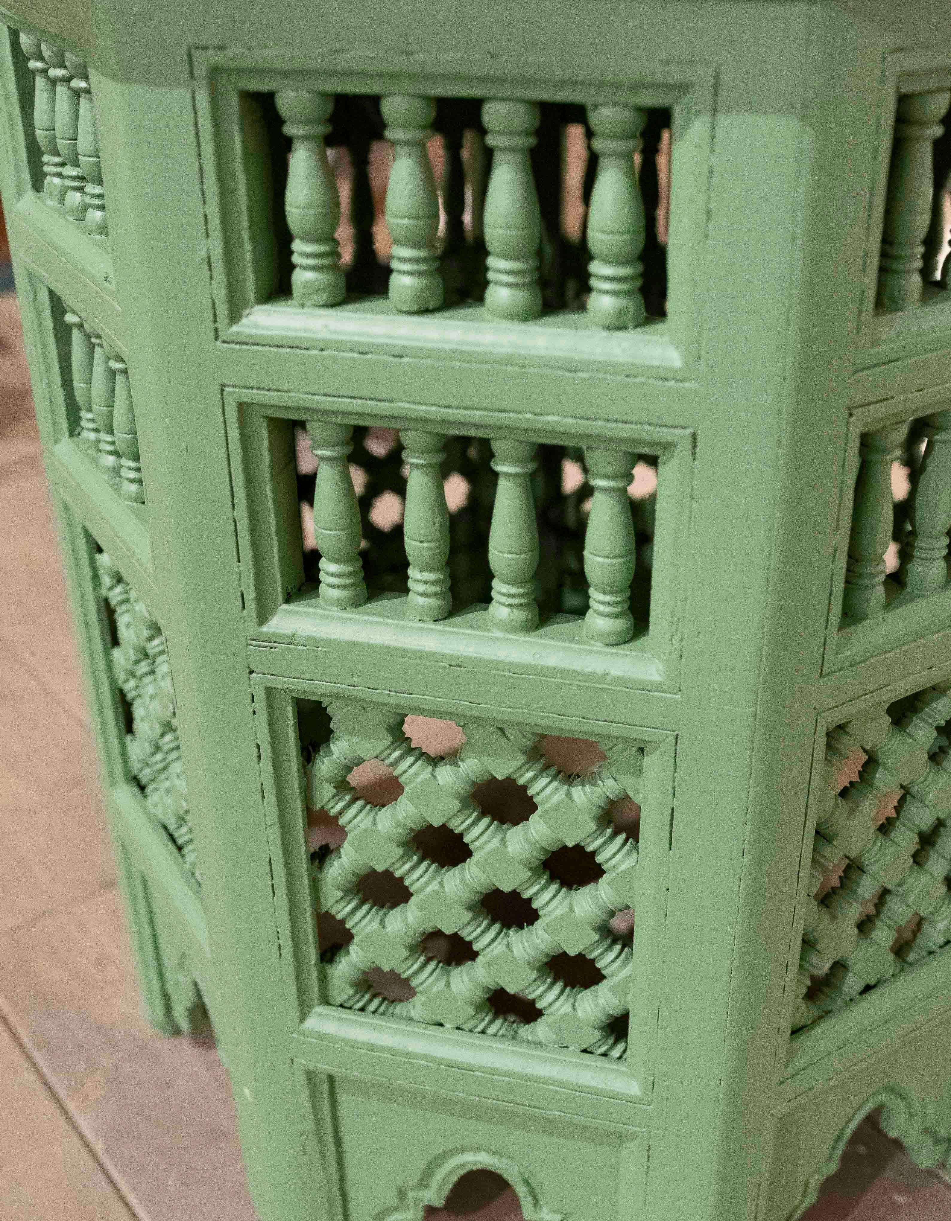 1980s Pair of Carved Wooden Side Tables in Arabic Style in Green Colour 4