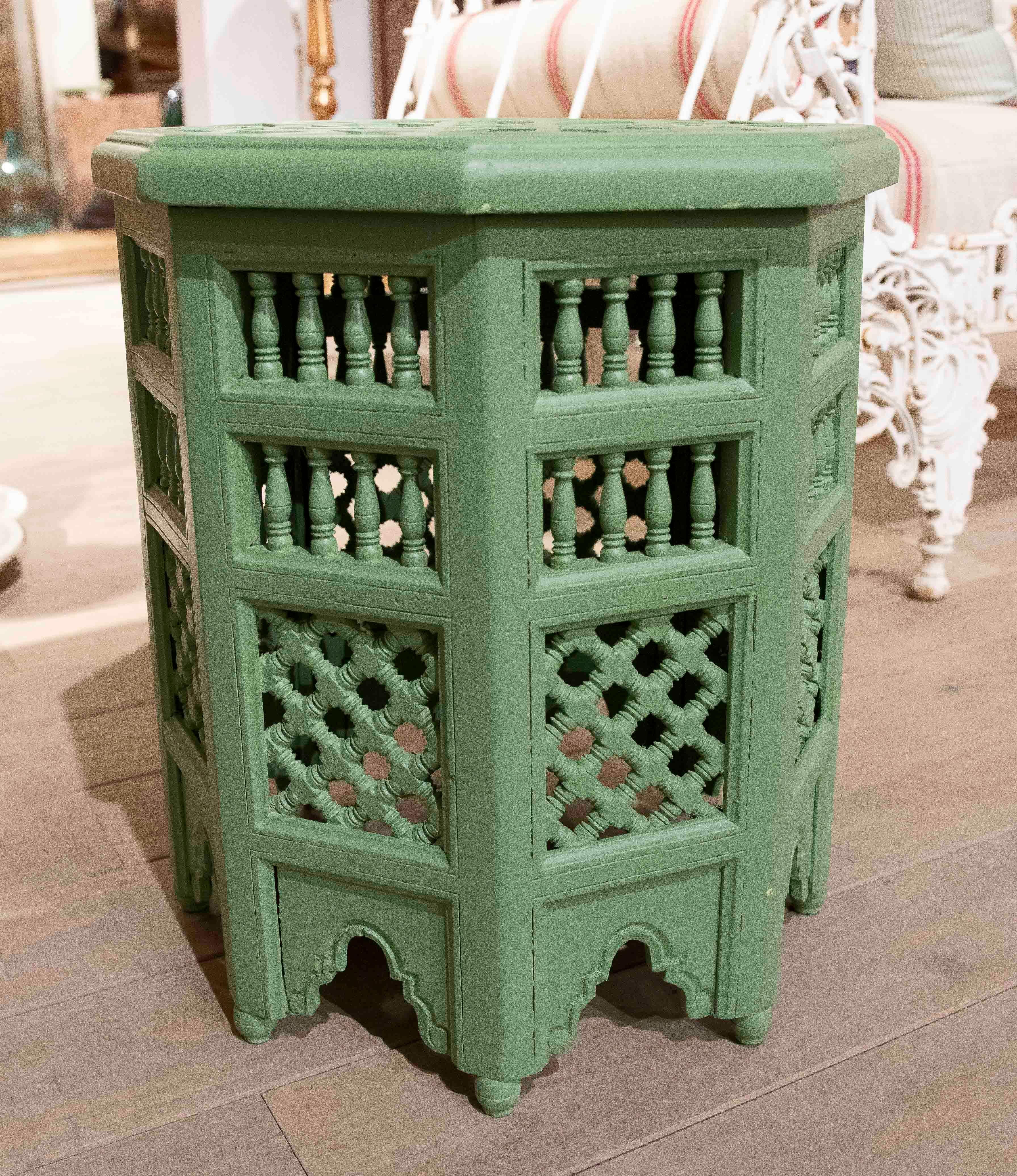 1980s Pair of Carved Wooden Side Tables in Arabic Style in Green Colour 1