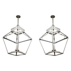 1980s Pair of Ceiling Lantern Made in Iron and Painted in White