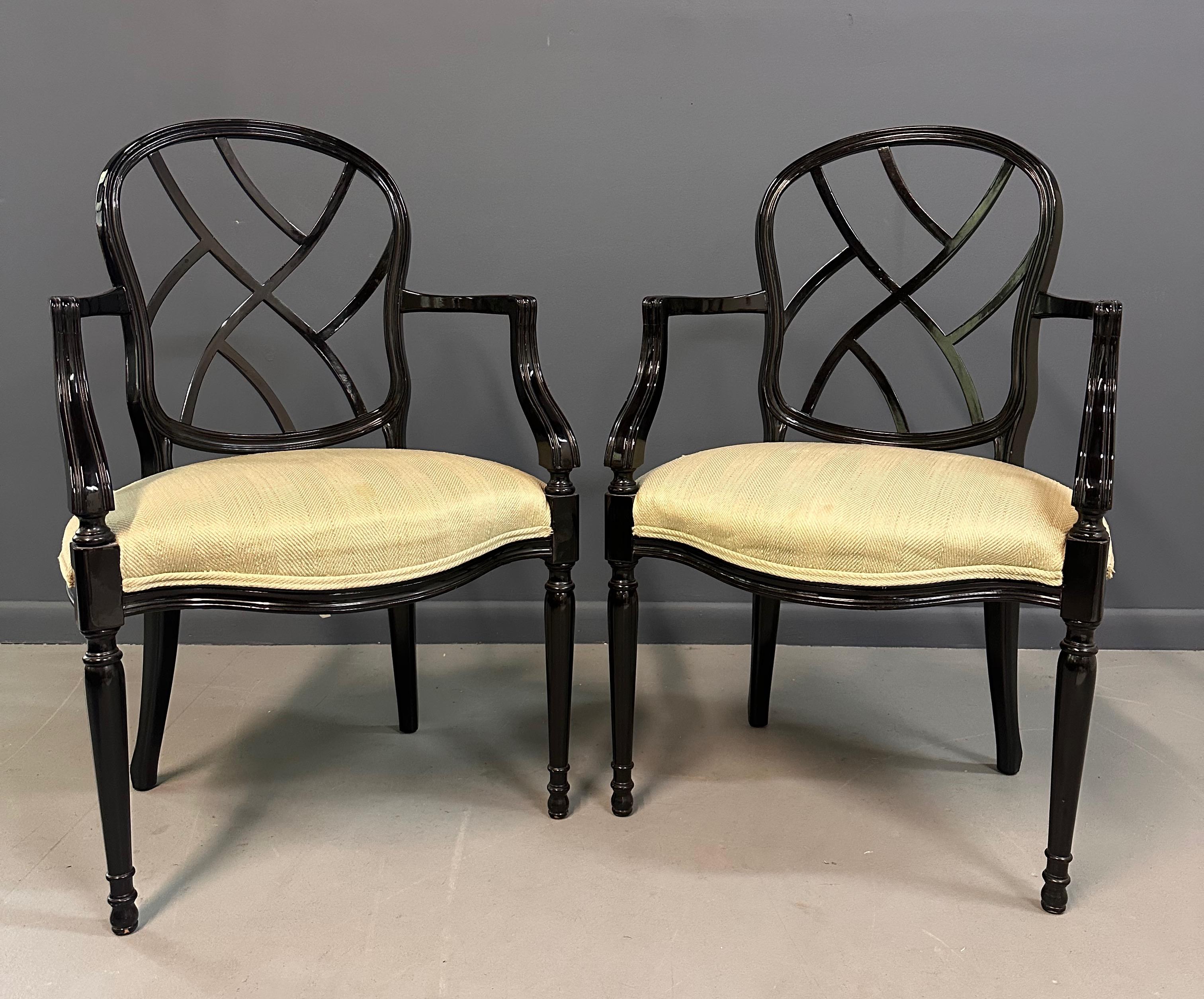 Nordamericano Coppia di poltrone in lacca nera Century Furniture degli anni '80 in vendita