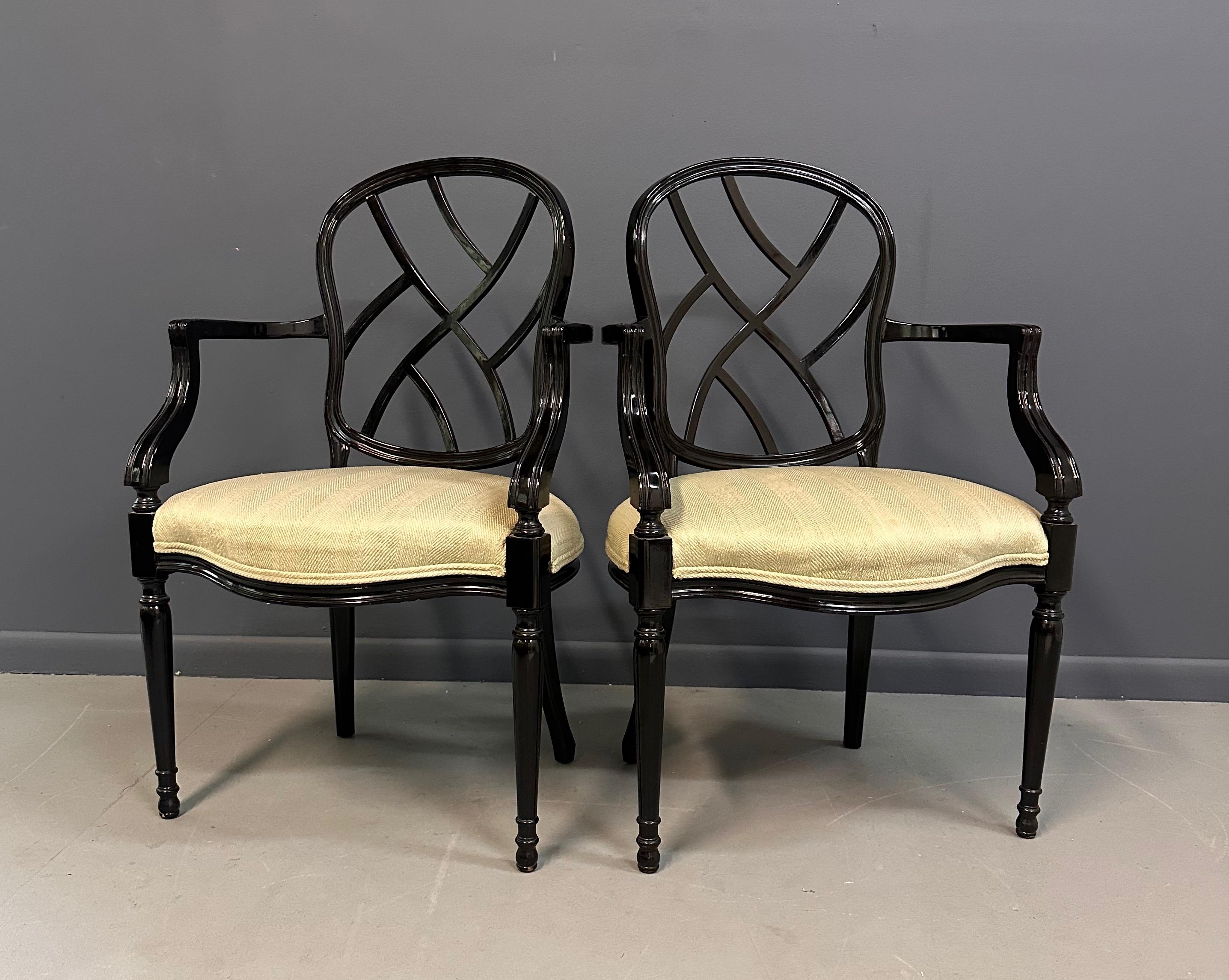 Lacca Coppia di poltrone in lacca nera Century Furniture degli anni '80 in vendita