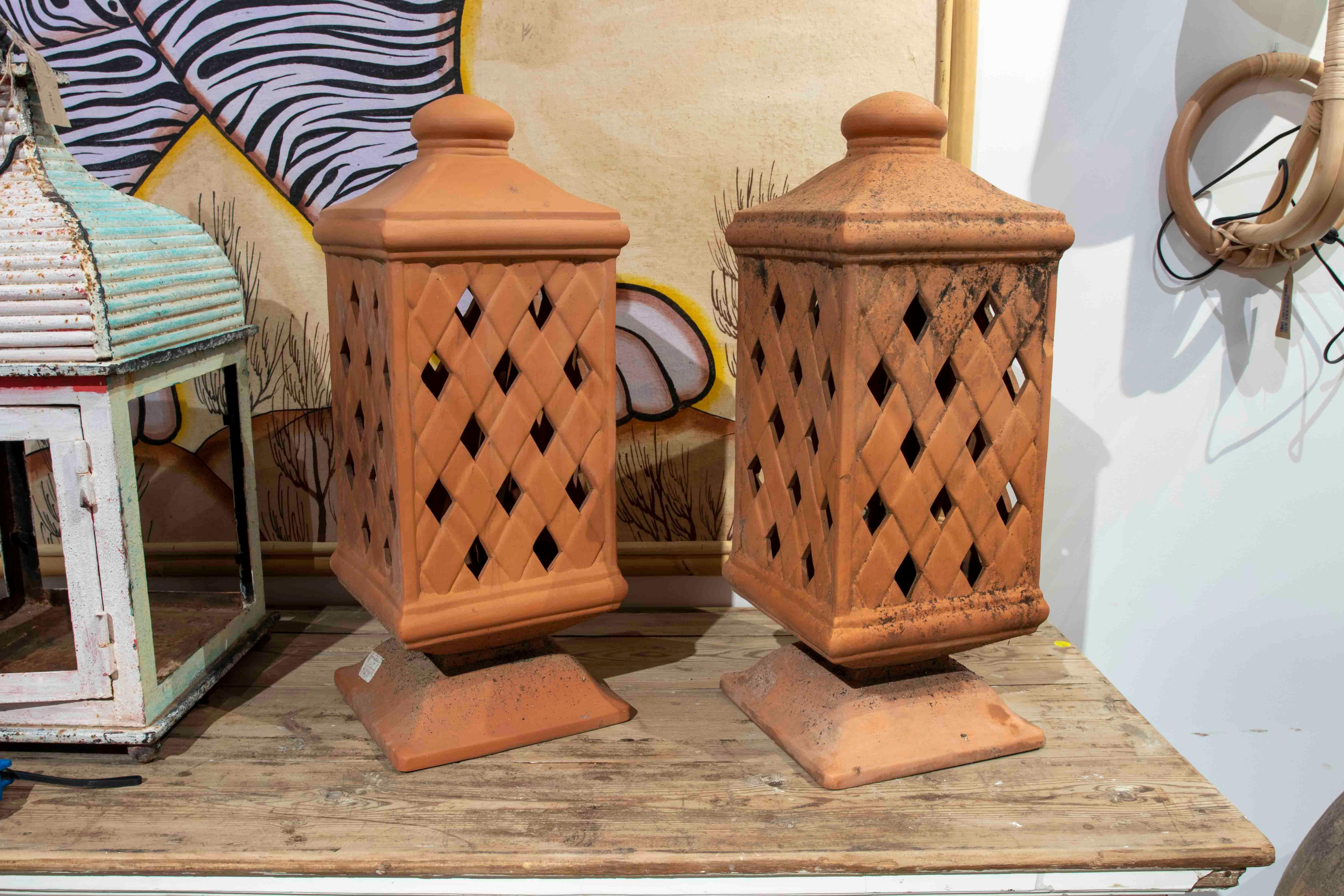 20th Century 1980s Pair of Ceramic Lanterns for the Garden For Sale