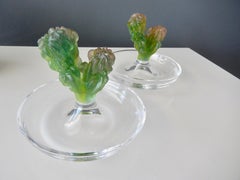1980s Pair of Daum Pate de Verre Cactus Dishes by Hilton McConnico