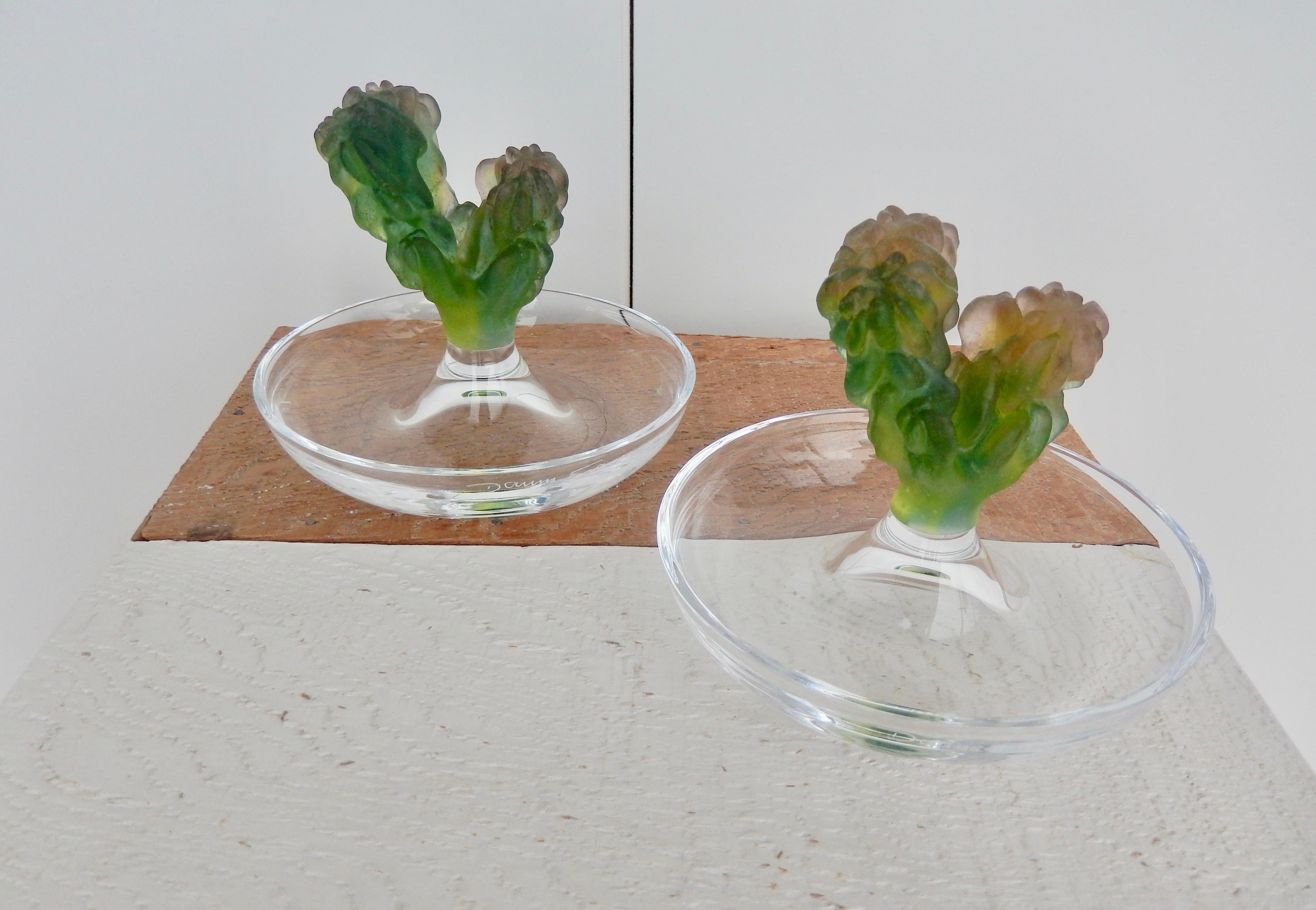 Modern 1980s Pair of Daum Pate de Verre Cactus Dishes by Hilton McConnico For Sale