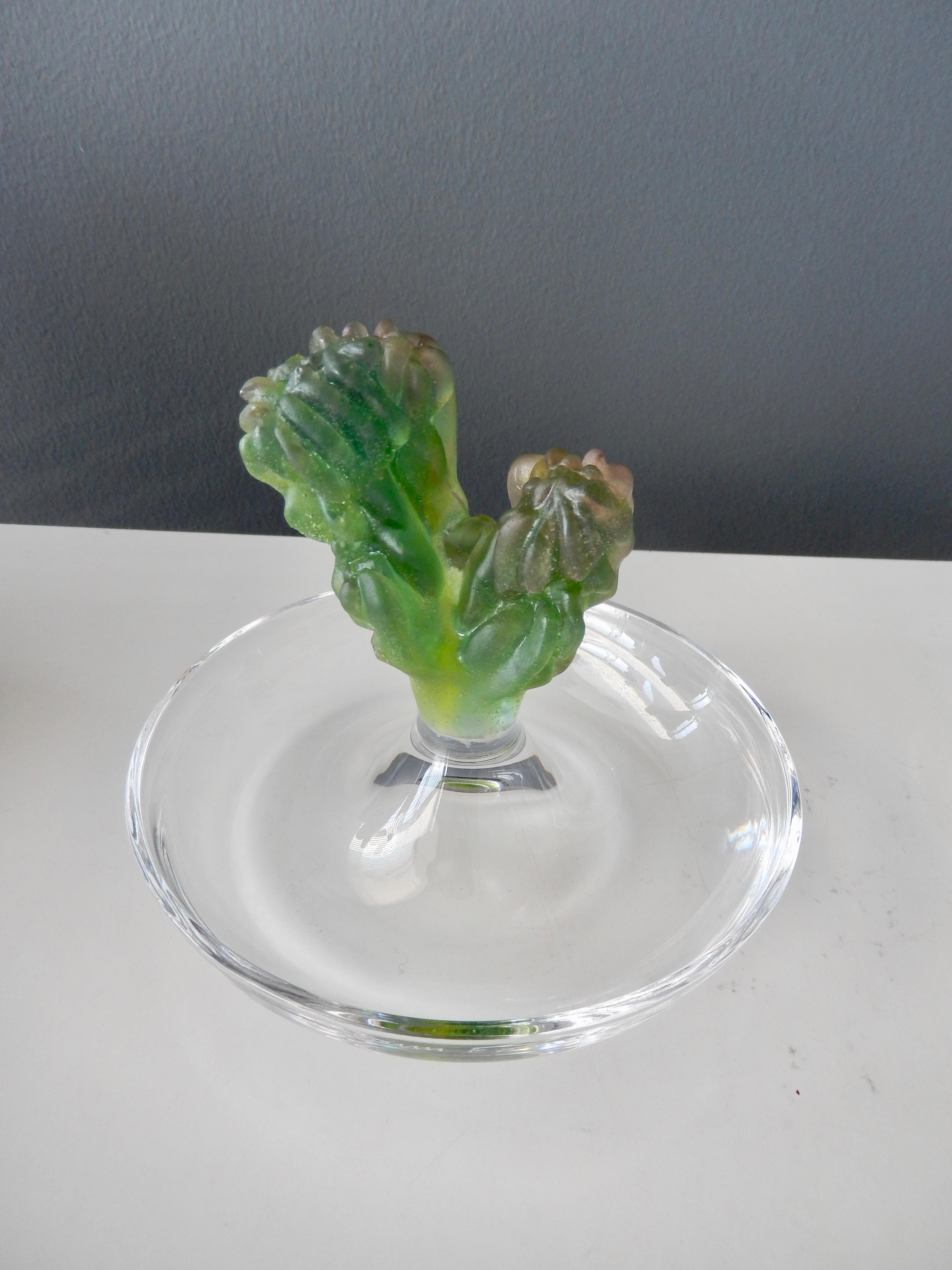 1980s Pair of Daum Pate de Verre Cactus Dishes by Hilton McConnico In Good Condition For Sale In Winnetka, IL