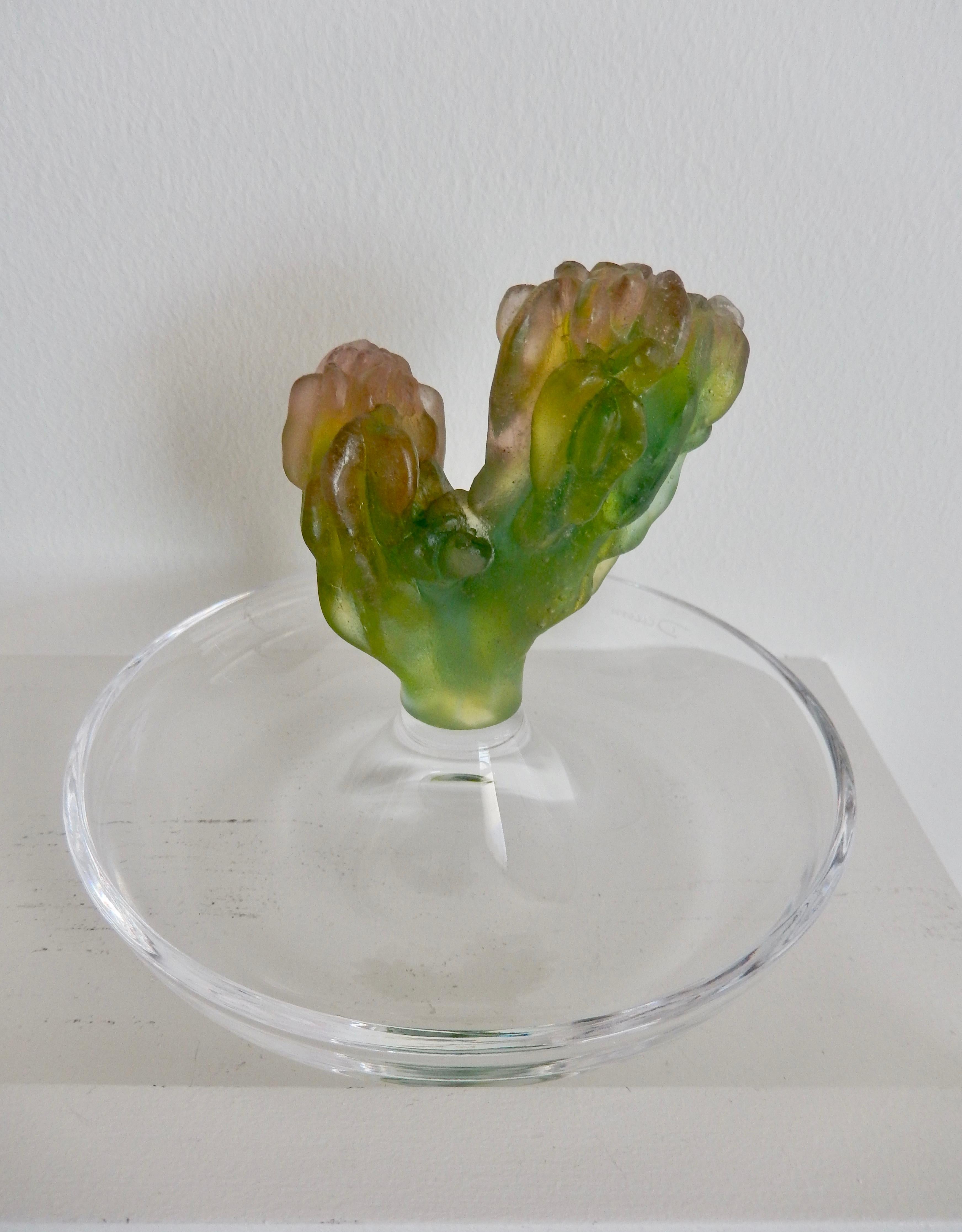 Late 20th Century 1980s Pair of Daum Pate de Verre Cactus Dishes by Hilton McConnico For Sale