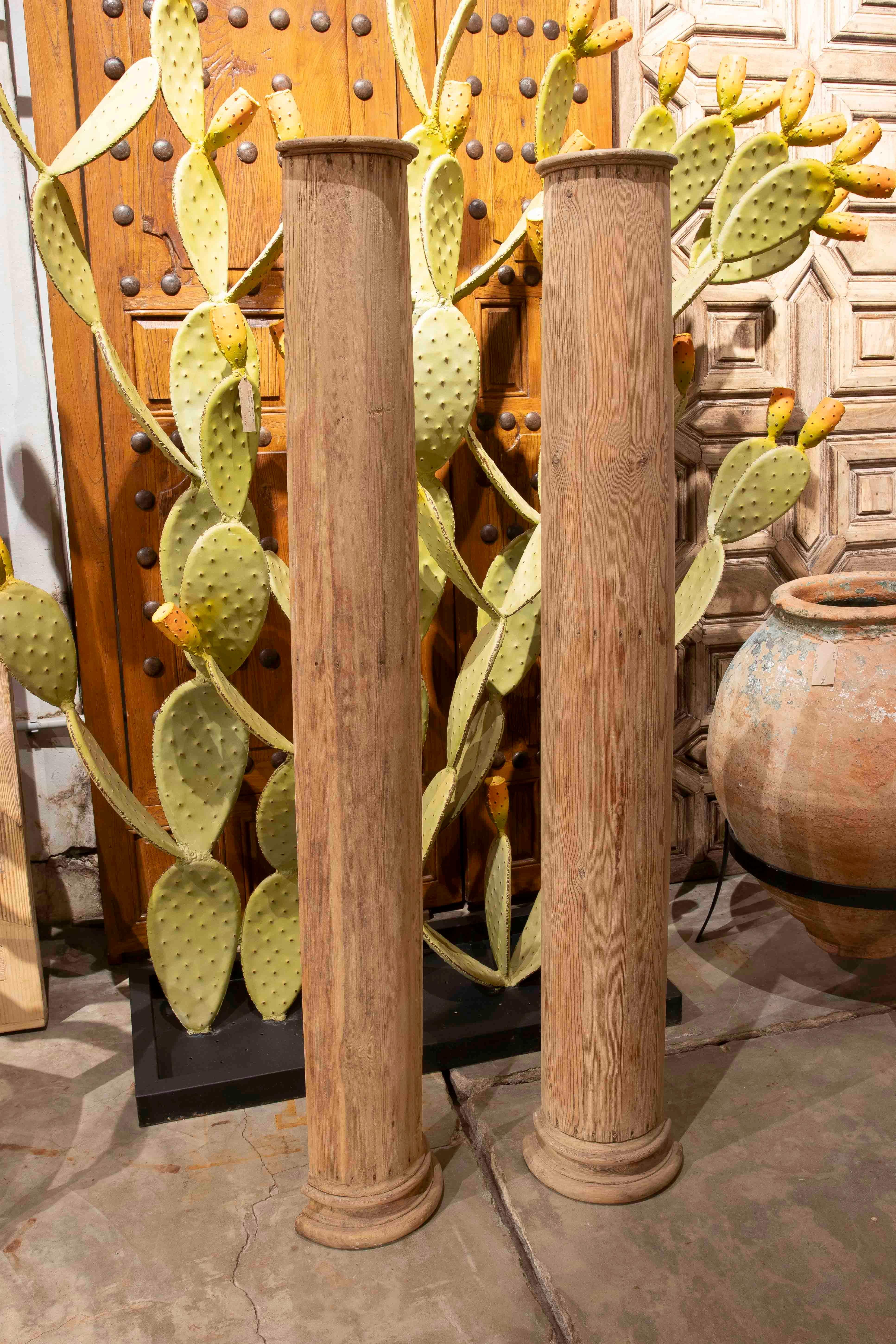 Spanish 1980s Pair of Decorative Wooden Half Columns with Interior Compartment For Sale