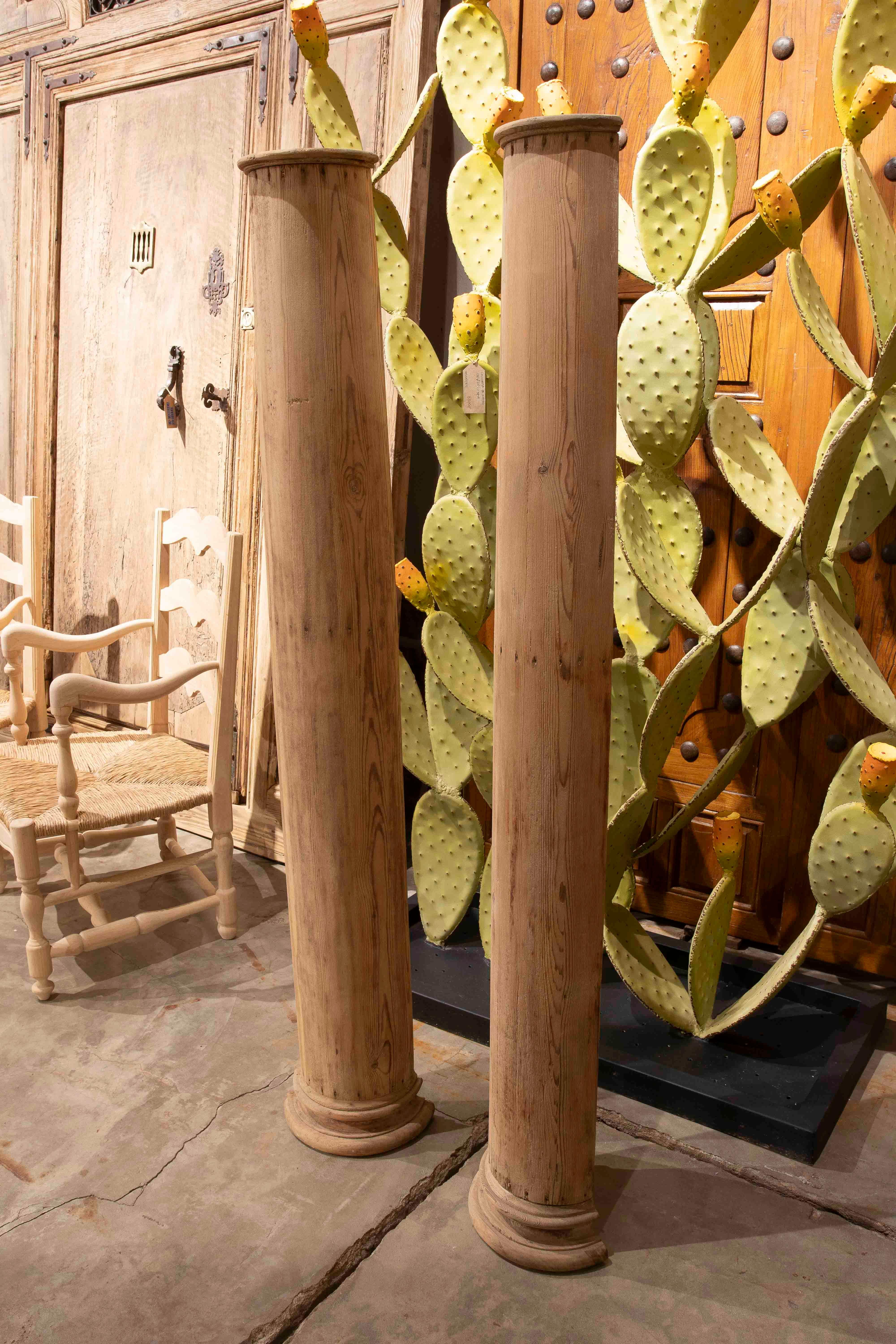 Hand-Carved 1980s Pair of Decorative Wooden Half Columns with Interior Compartment For Sale