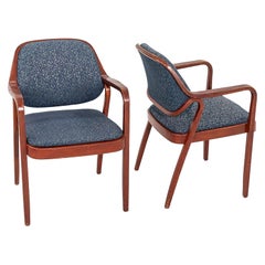 1980 Paire de fauteuils Don Petitt for Knoll 1105 Bentwood en Oak Oak avec tissu bleu