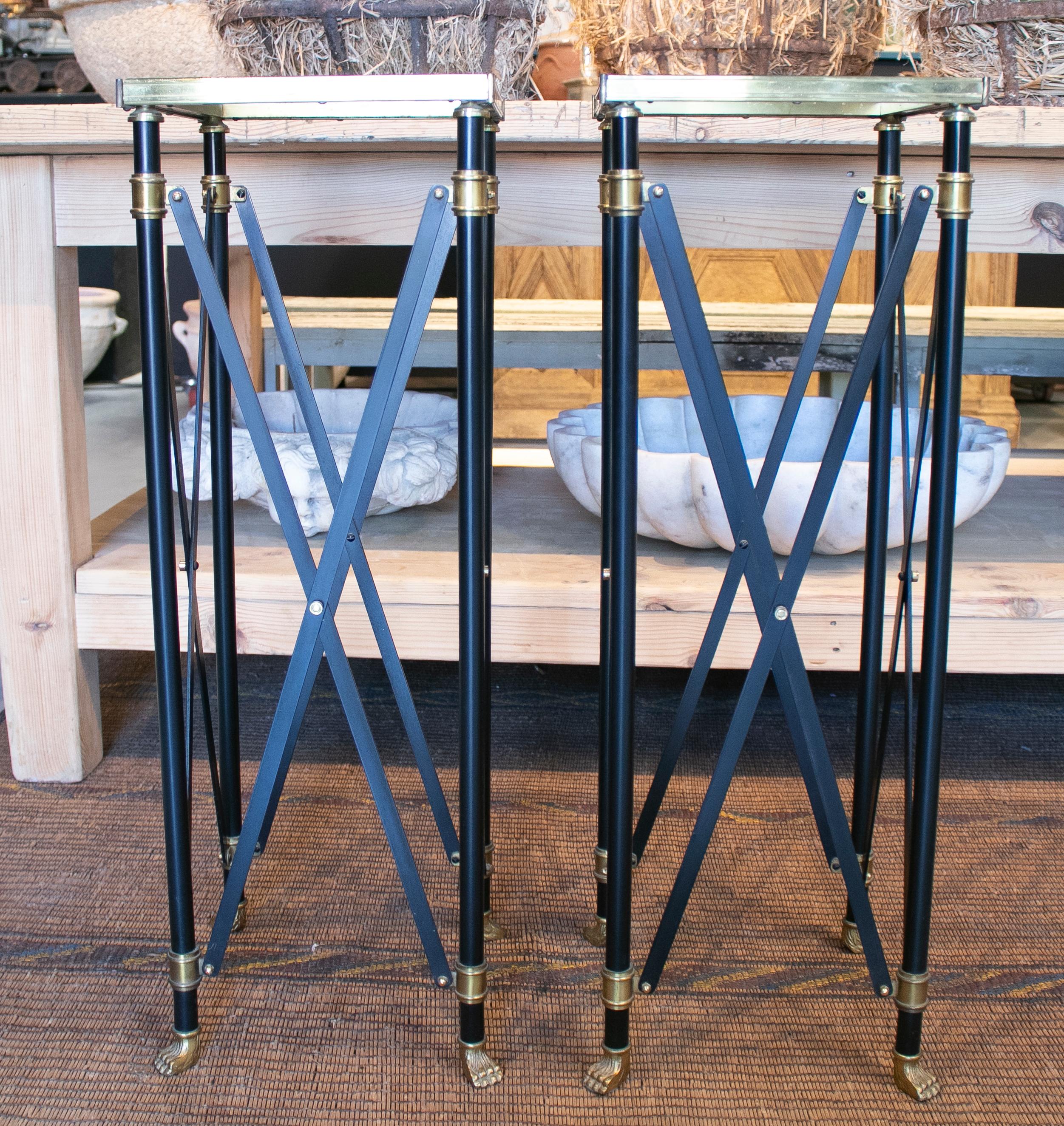 1980s Pair of French Designed Bronze Auxiliary Tall Tables with Lion Claw Feet 2