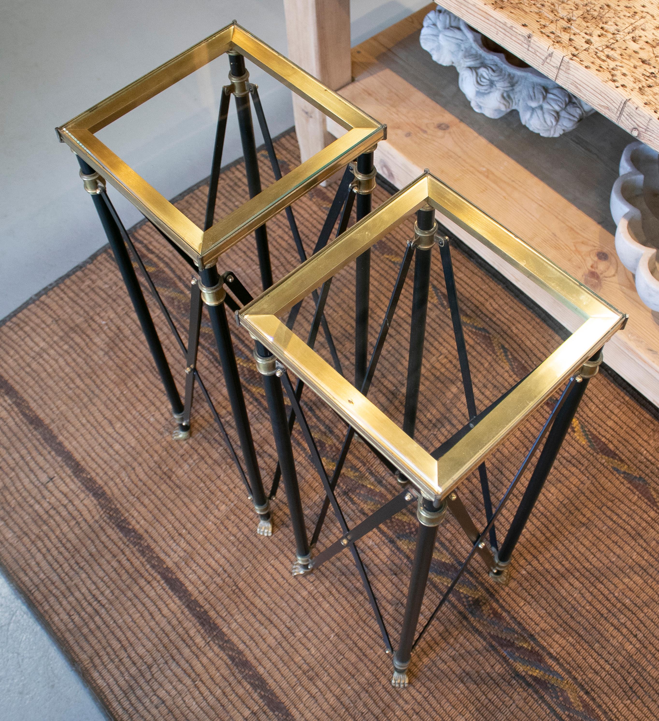 1980s Pair of French Designed Bronze Auxiliary Tall Tables with Lion Claw Feet 3