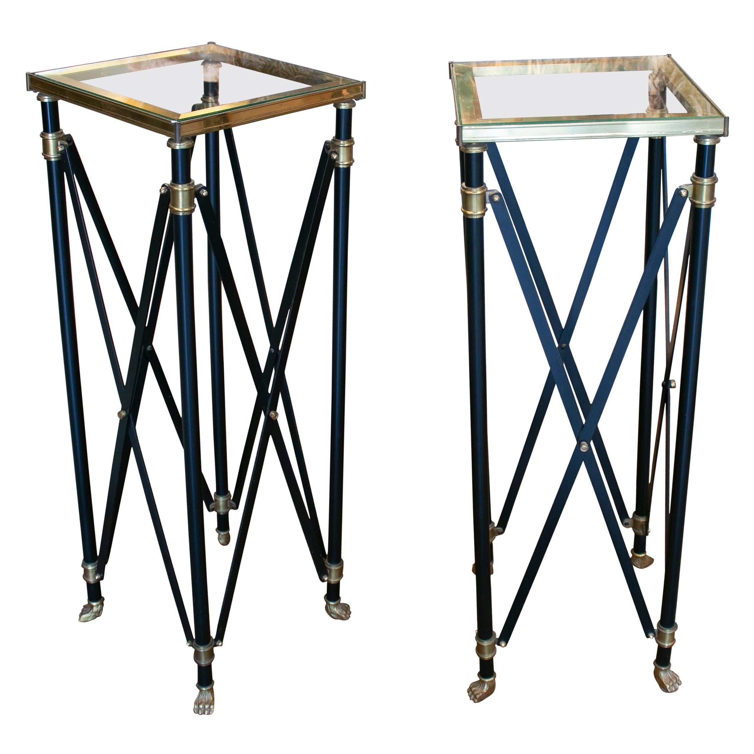 1980s Pair of French Designed Bronze Auxiliary Tall Tables with Lion Claw Feet