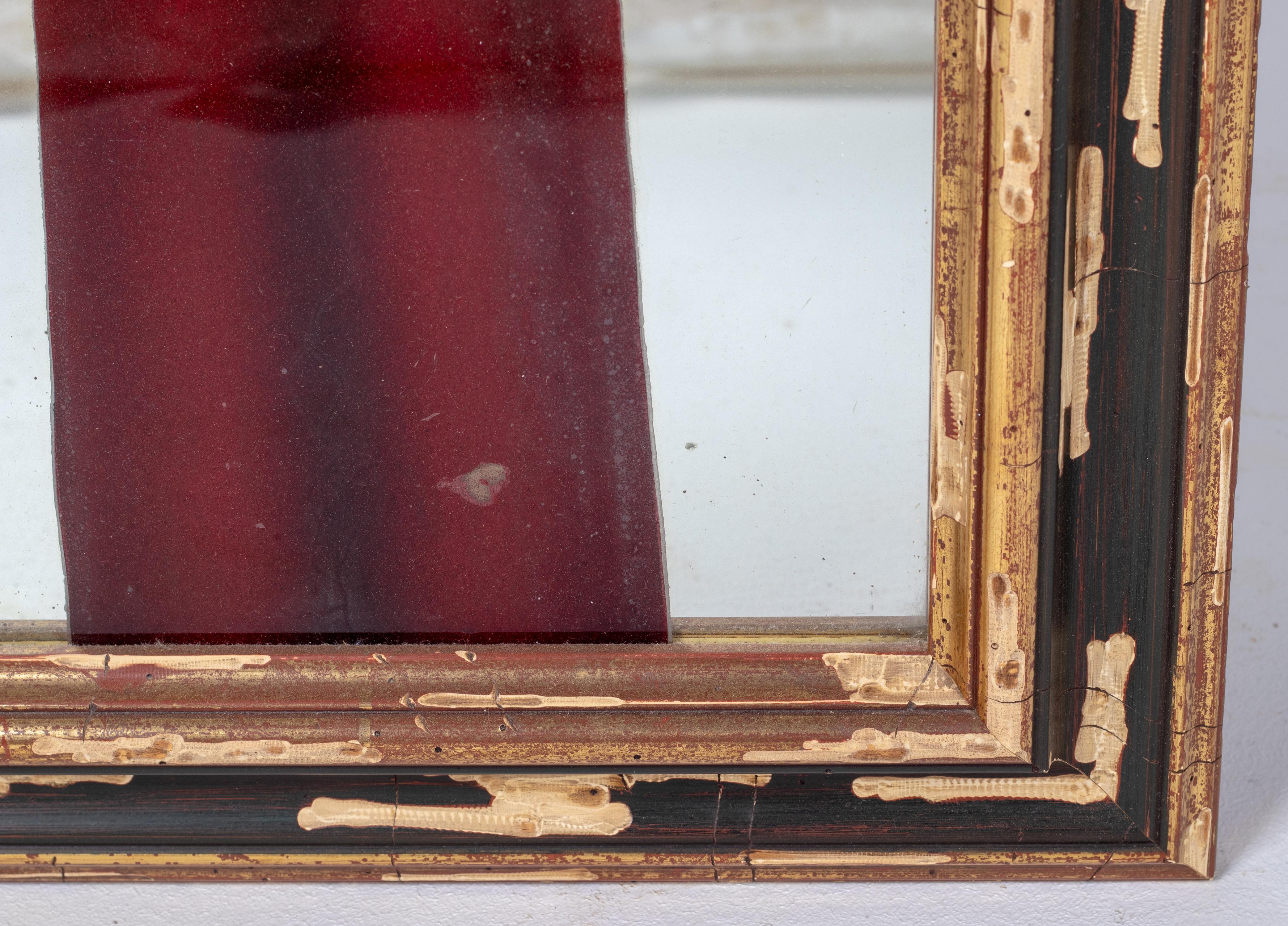 1980s Pair of French Framed Mirrors with Hand Painted Red Curtains 2