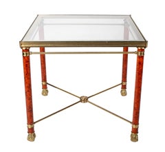1980s Pair of French Gilt Bronze and Crystal Side Tables with Lion Claw Feet