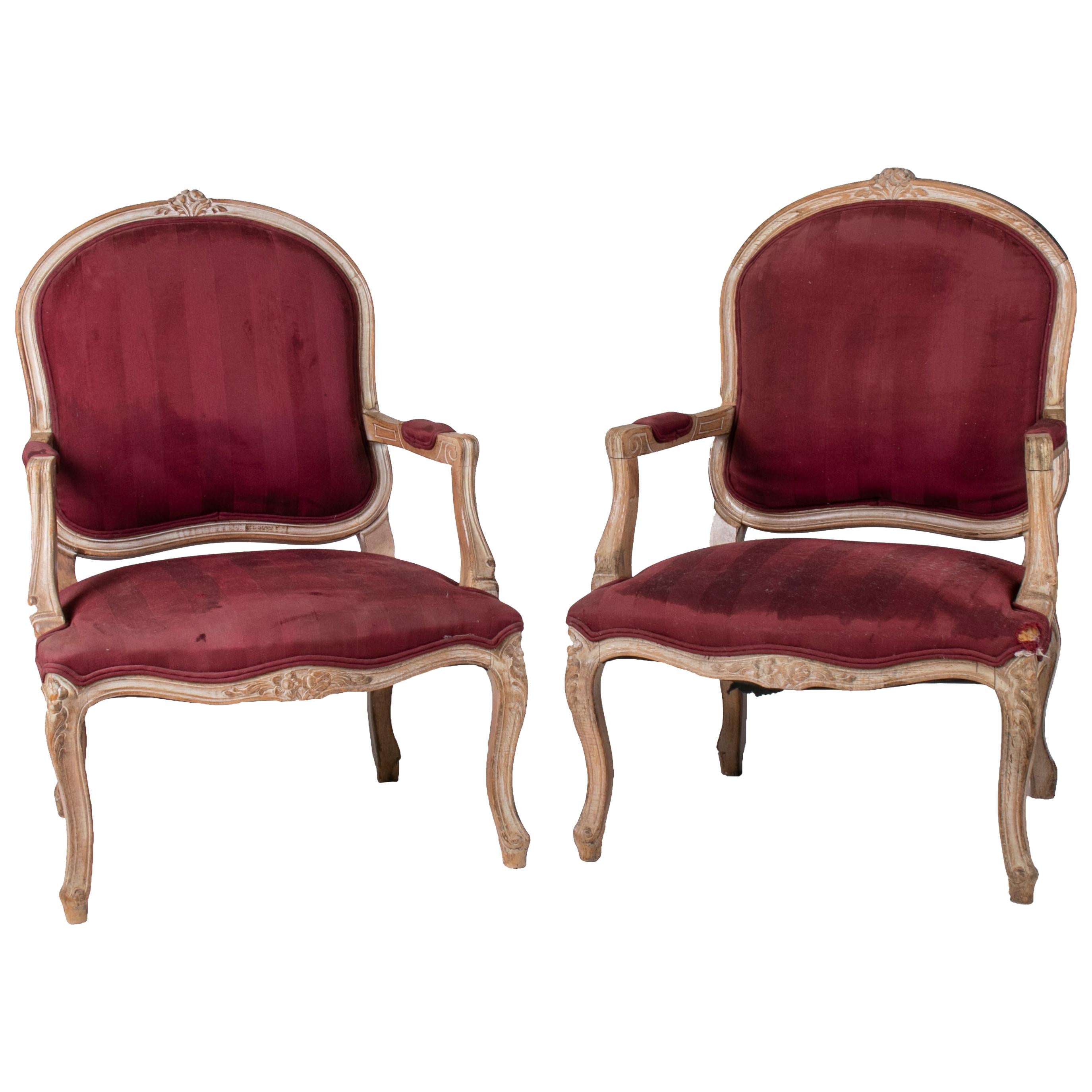 1980s Pair of French Red Upholstered Armchairs For Sale