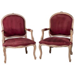 Retro 1980s Pair of French Red Upholstered Armchairs