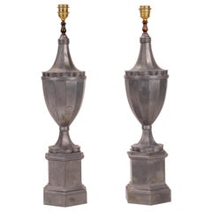 1980s Pair of French Table Lead Lined Octagonal Lamps