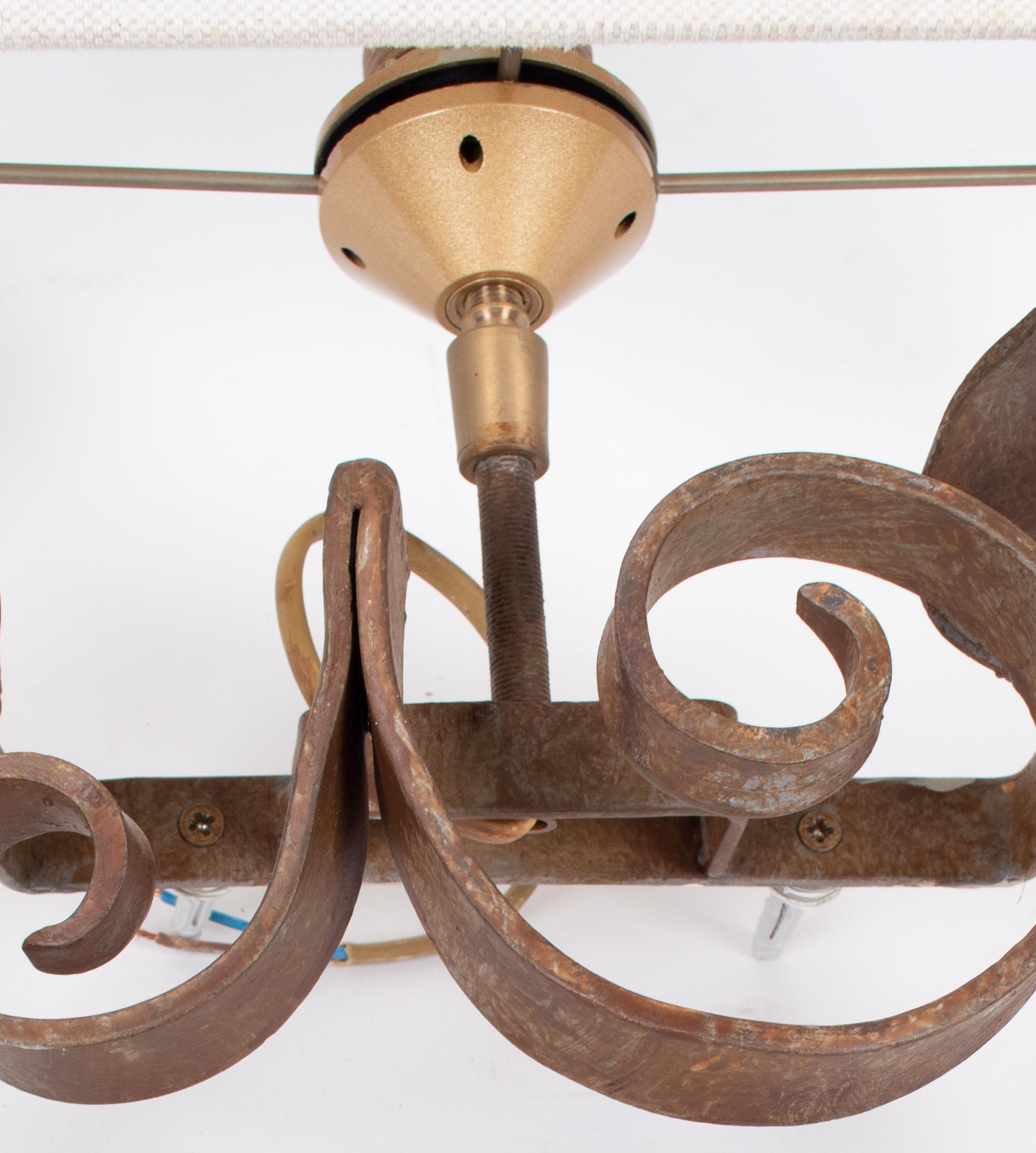 1980s Pair of French Wrought Iron Wall Lamps with Shades 2