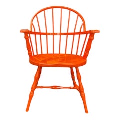 1980s Pair of Glossy Tangerine Cast Metal Windsor Windsor Bowback Arm Chairs