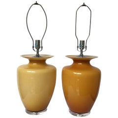 1980s Pair of Gold Murano Lamps on Lucite Bases