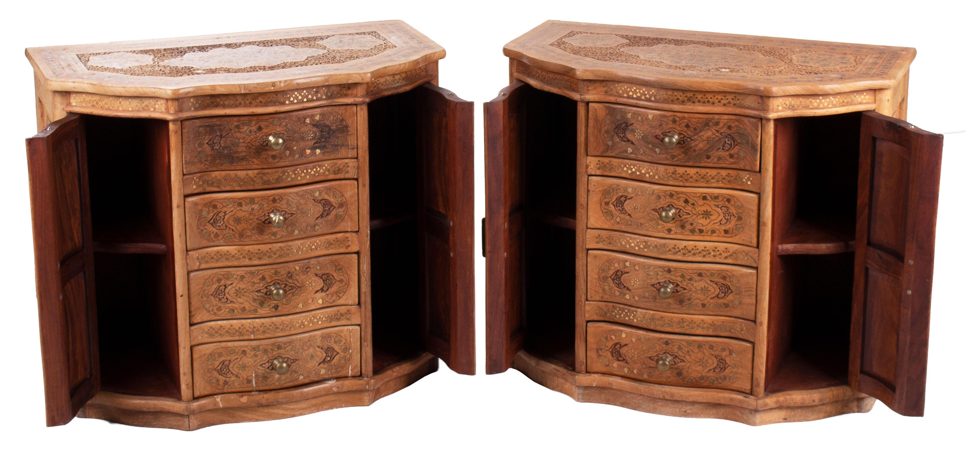 1980s Pair of Hand Carved Four-Drawer Chests with Panel Doors and Brass Fittings In Good Condition In Marbella, ES