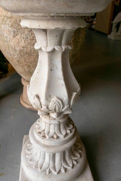 1980s Pair of Hand-Carved Marble Plant Pots