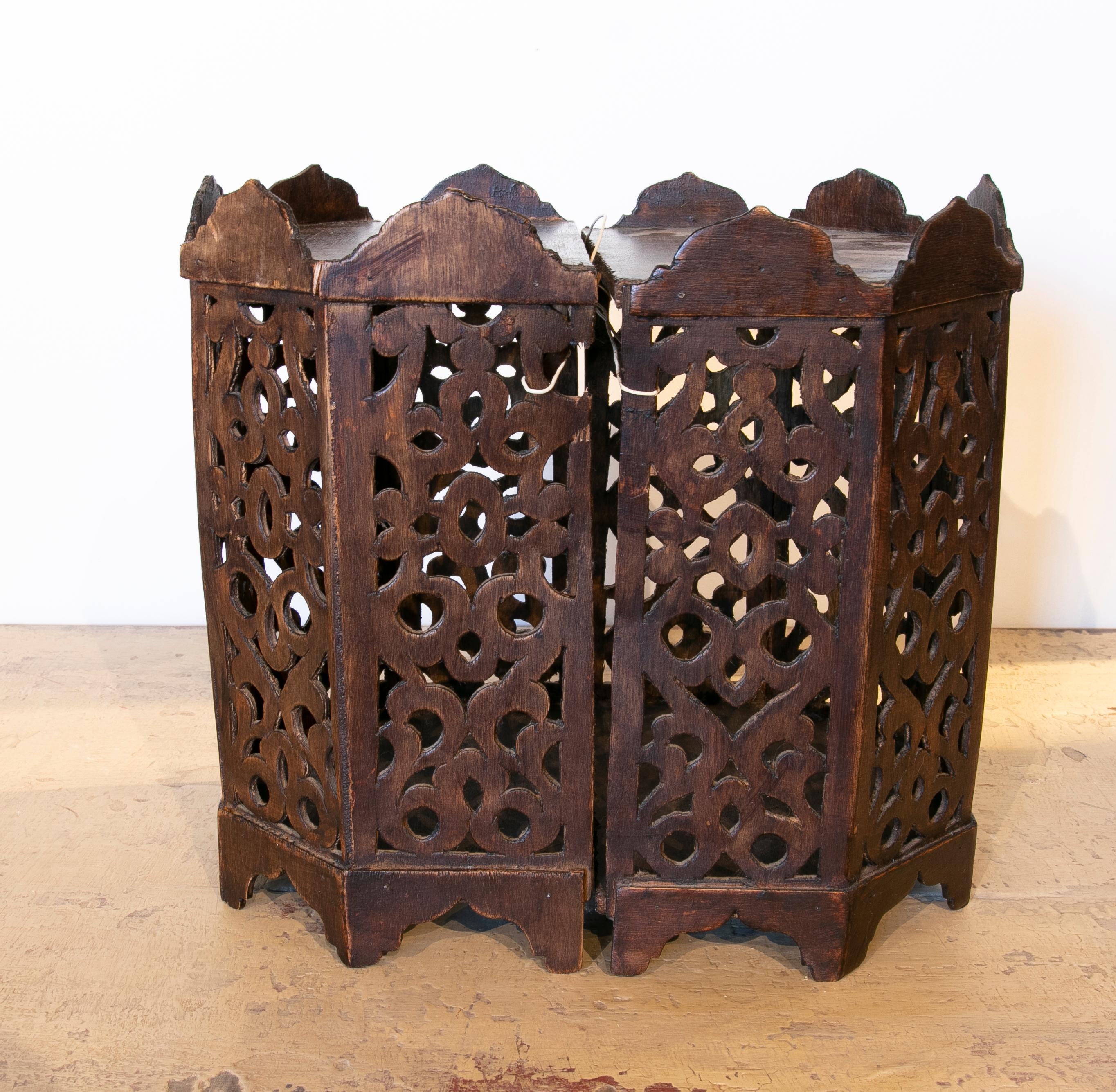 1980s Pair of Hand Carved Wooden Wall Sconces 1