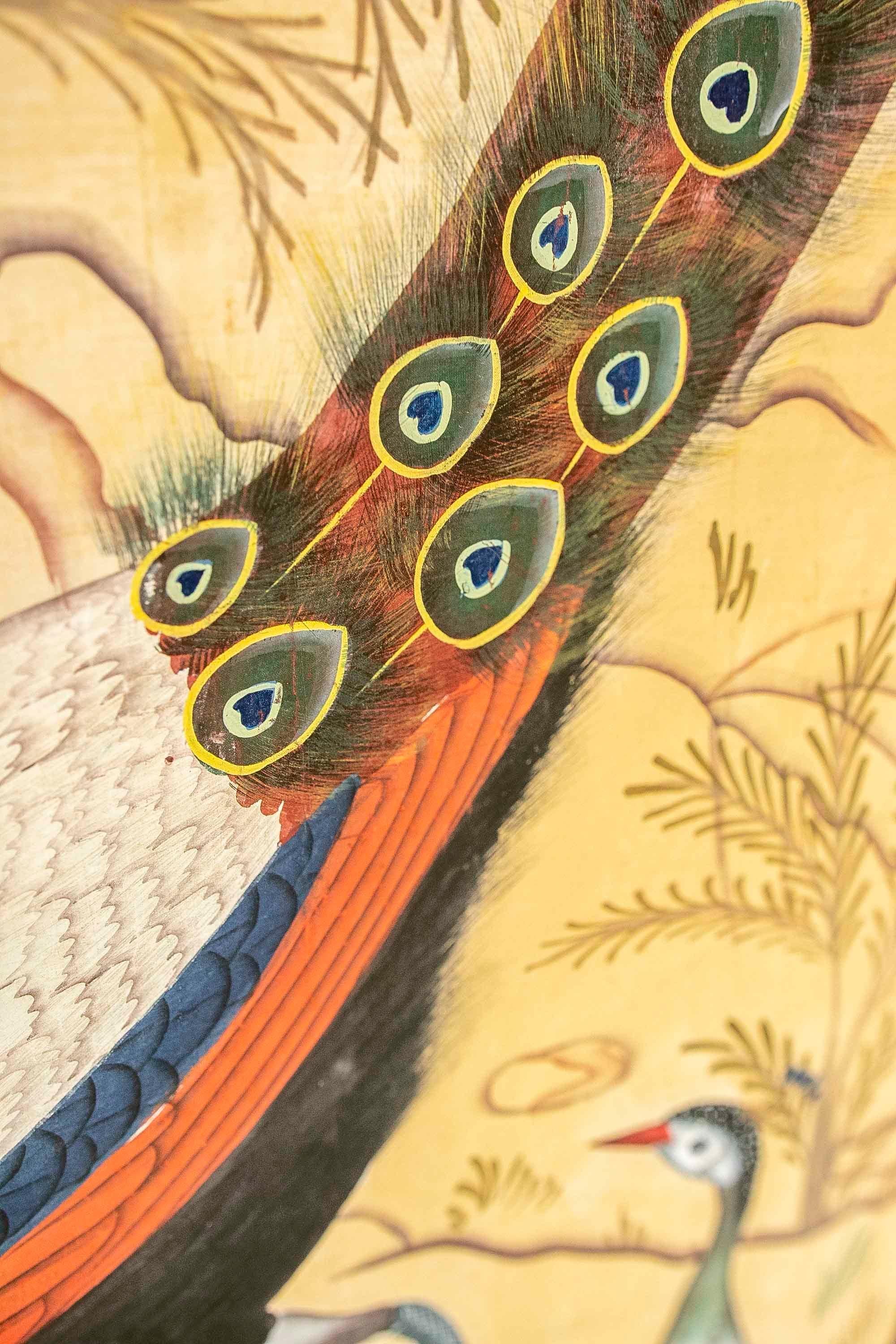 1980s Pair of Hand-Painted Peacocks on Canvas  For Sale 10