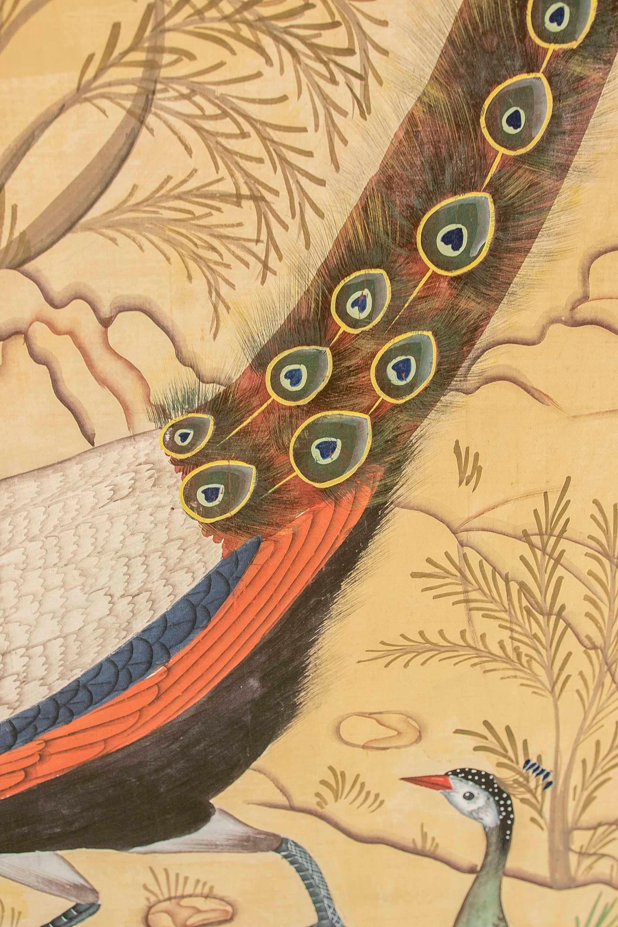 1980s Pair of Hand-Painted Peacocks on Canvas  For Sale 1