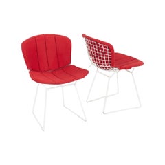 1980s Pair of Harry Bertoia for Knoll Dining/Side Chairs in White with Red Pads