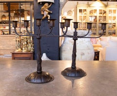 1980s Pair of Iron Table Candle Holders