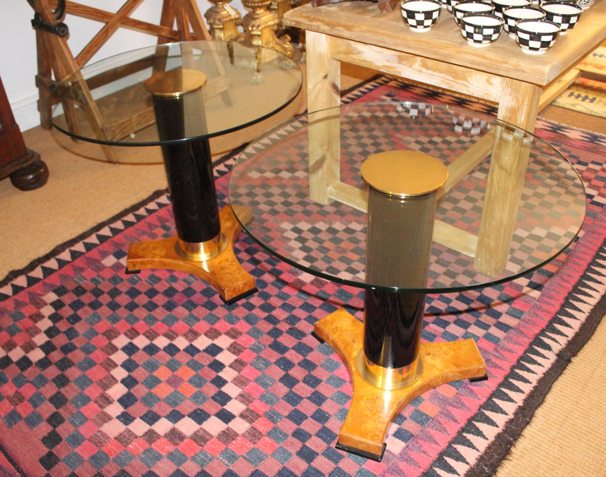 Bronze 1980s Pair of Italian Round Glass Top Tables