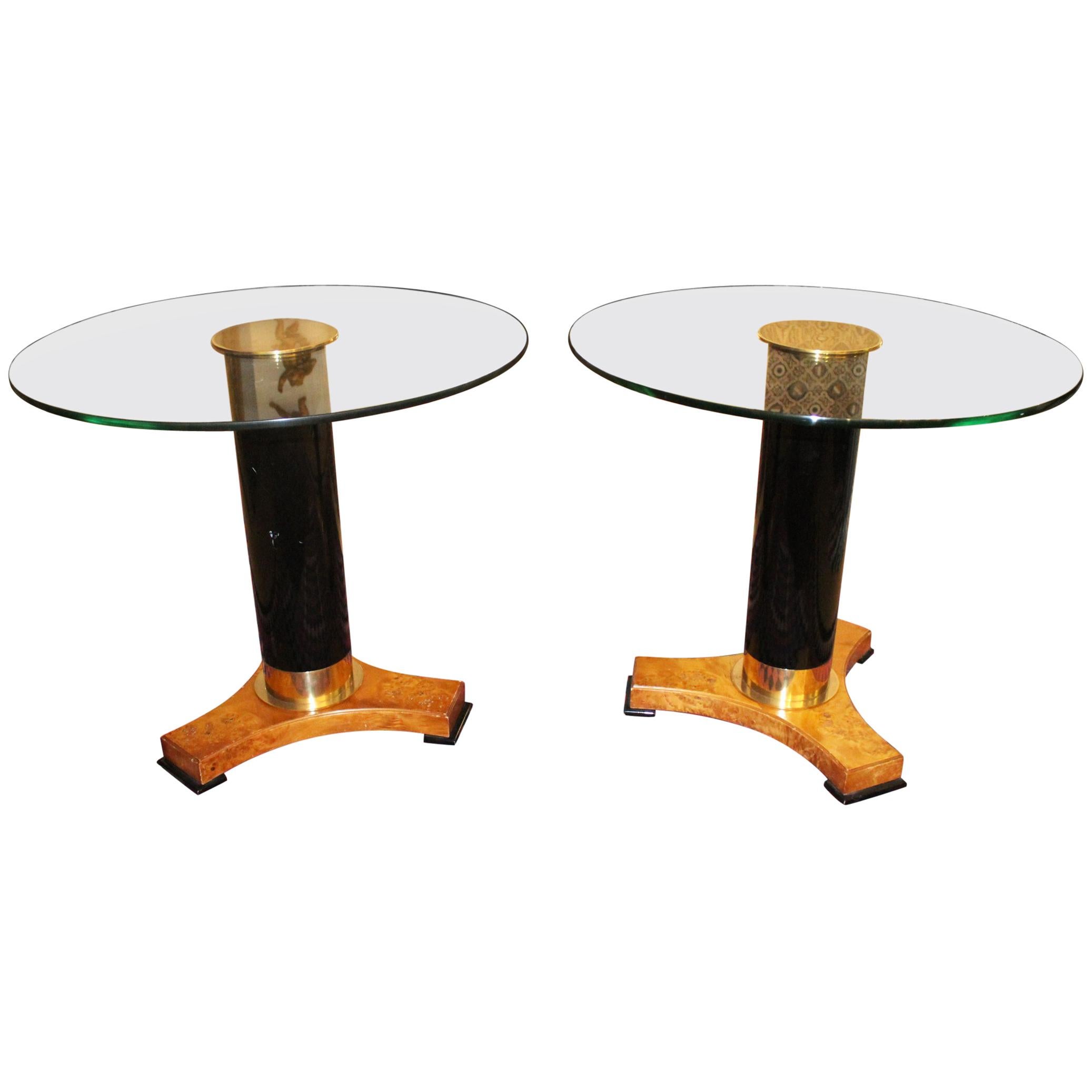 1980s Pair of Italian Round Glass Top Tables