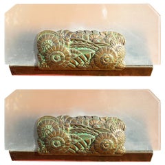 1980s Pair of Luminaria Art Deco Spanish Bronze Wall Sconces 1980s Pair of Luminaria Art Deco Spanish Bronze Wall Sconces