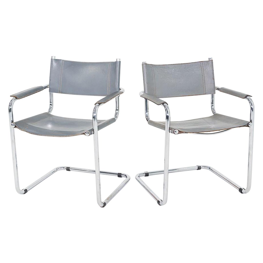 1980er Jahre Mart Stam MG5 Freischwinger-Sessel in grauem Leder im Angebot