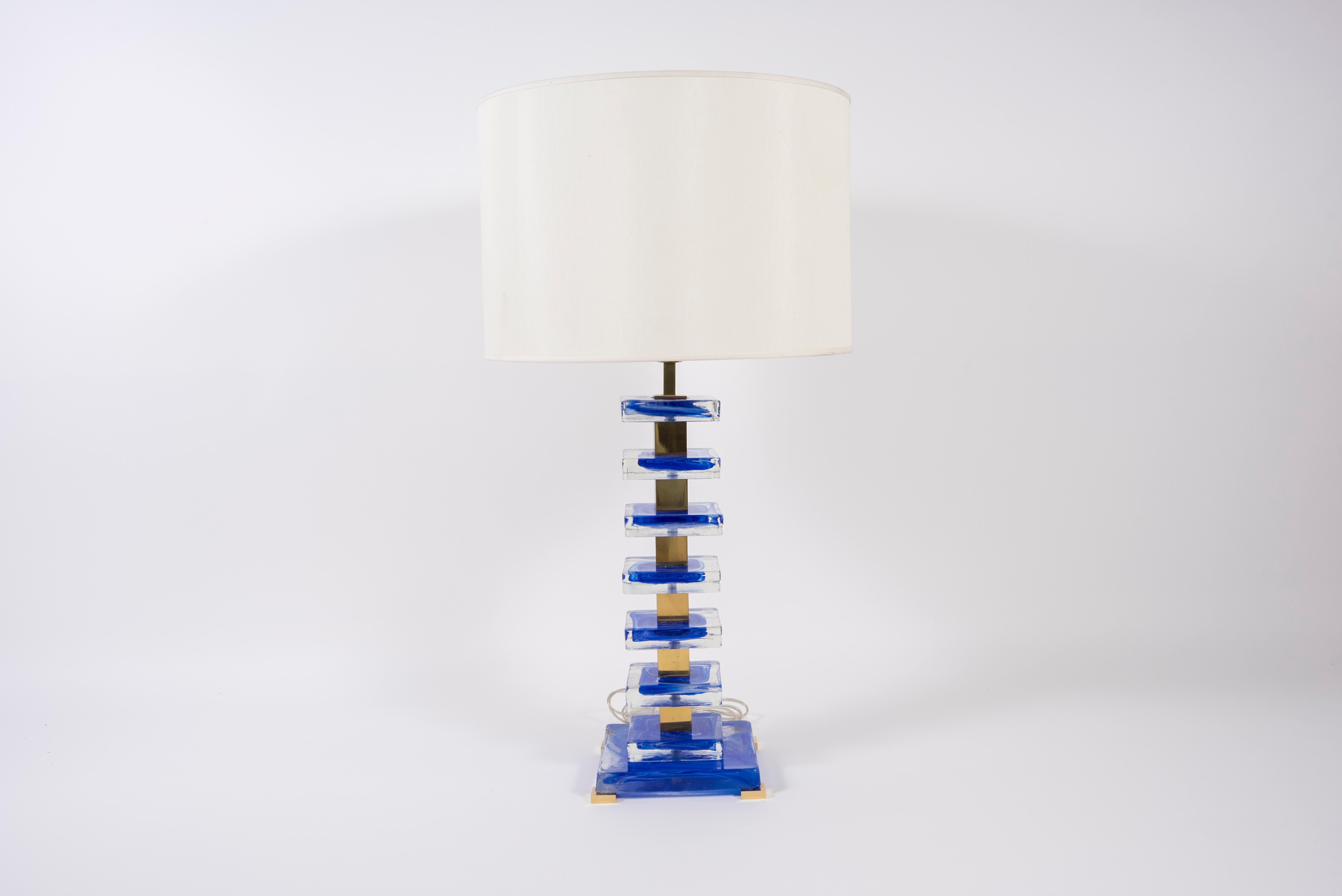 1980's Pair of Murano glass table lamps 
Italy
No shade included
Dimensions given without shade.