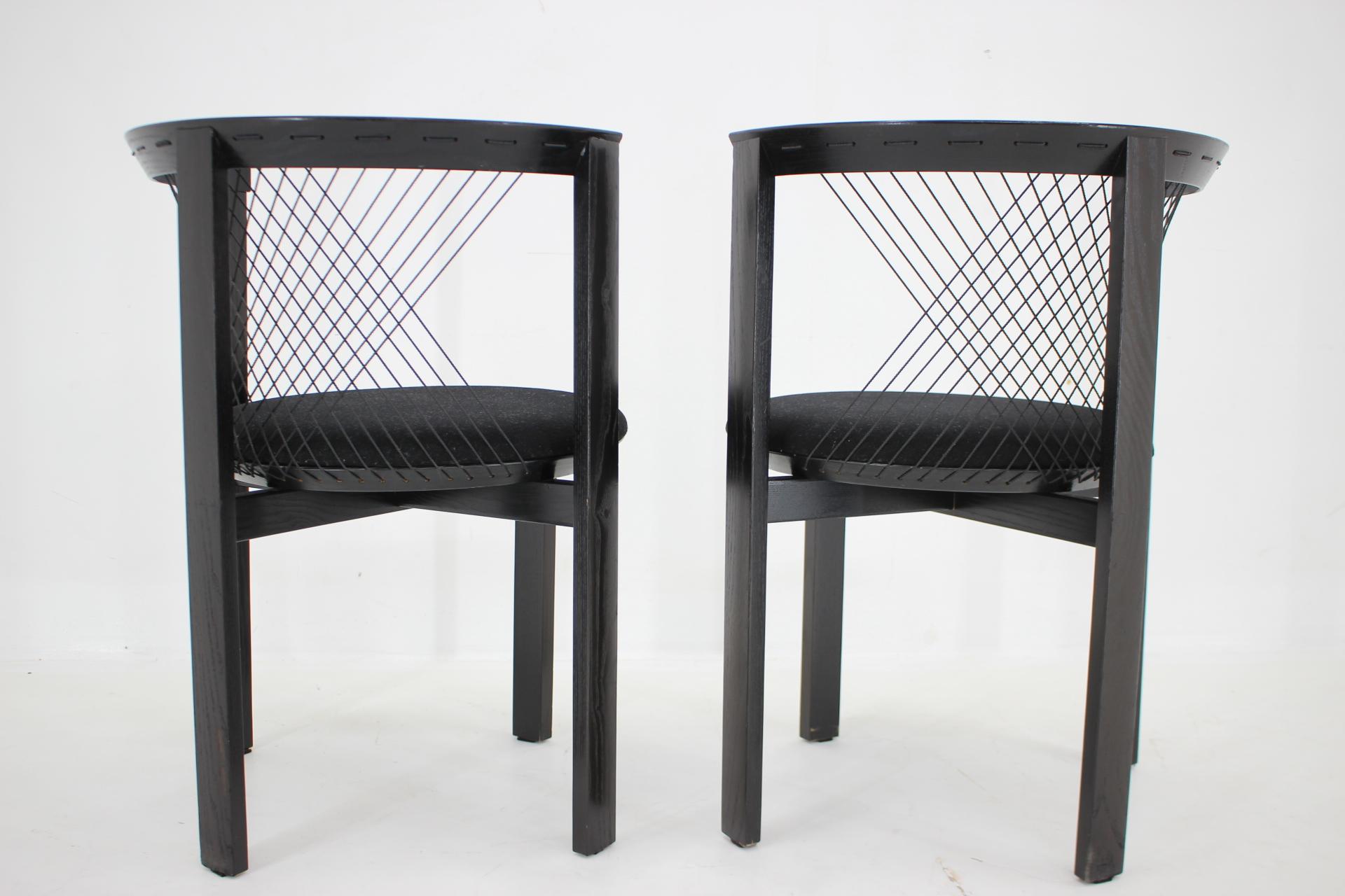 1980s Pair of Niels Jorgen Haugesen String Chairs for Tranekaer, Denmark For Sale 4