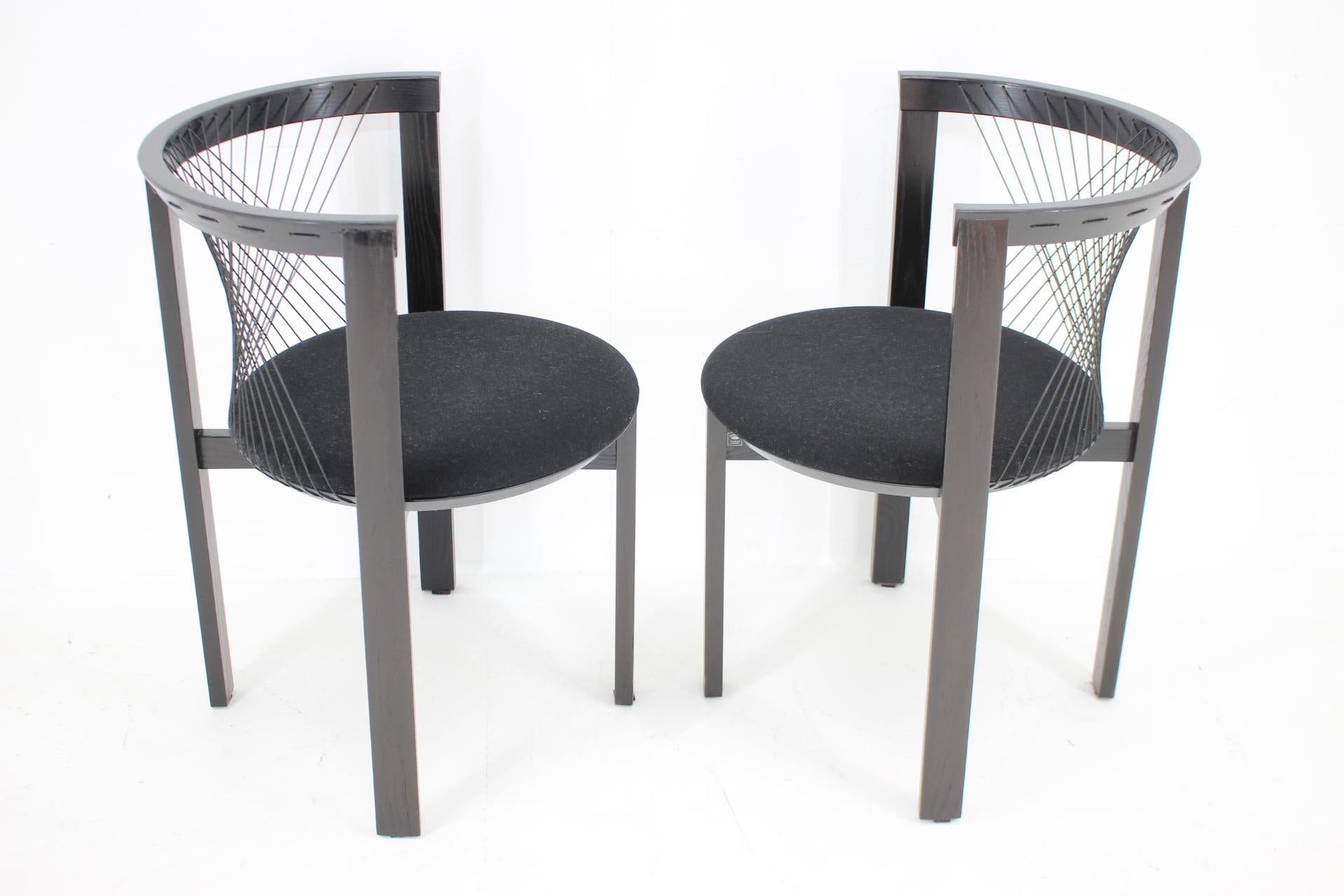 Mid-Century Modern 1980s Pair of Niels Jorgen Haugesen String Chairs for Tranekaer, Denmark For Sale