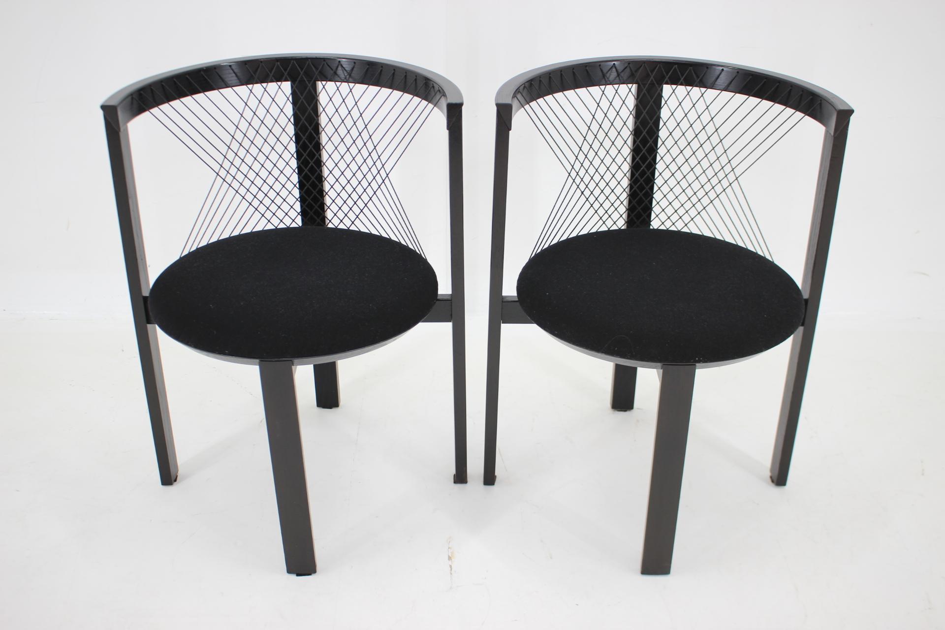 Late 20th Century 1980s Pair of Niels Jorgen Haugesen String Chairs for Tranekaer, Denmark For Sale