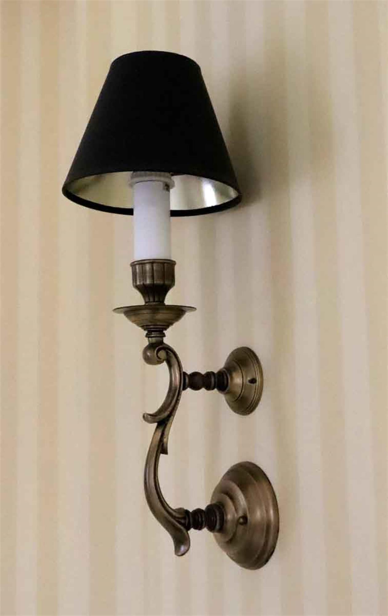 American 1980s Pair of NYC Waldorf Astoria Hotel Brass Sconces with Black Shades